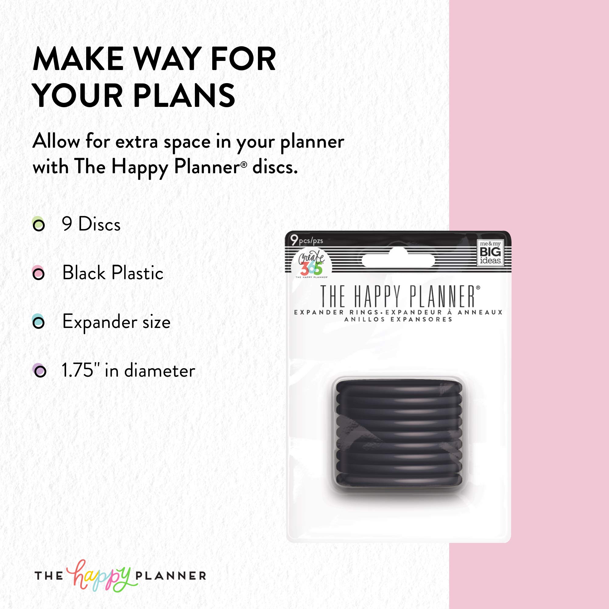 Me & My BIG Ideas Plastic Expander Discs - Black Happy Planner Scrapbooking Supplies - Add Extra Pages, Notes & Artwork - Create More Space for Notebooks, Planners & Journals - Perfect for DIY Scrapbooking, Bullet Journaling & Planner Organization