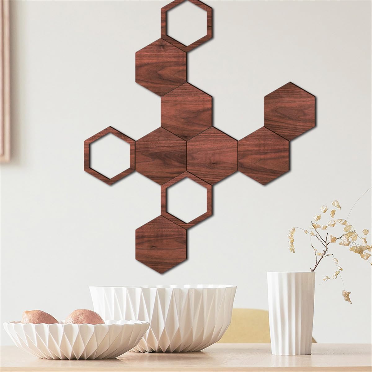 Modern Hexagon Honeycomb Wood Wall Art Panels - DIY Geometric Wooden Wall Sculpture for Home Decor, Bedroom, Living Room, Kitchen & Office - Handcrafted Natural Wood Wall Decor for Boho, Farmhouse & Contemporary Interiors