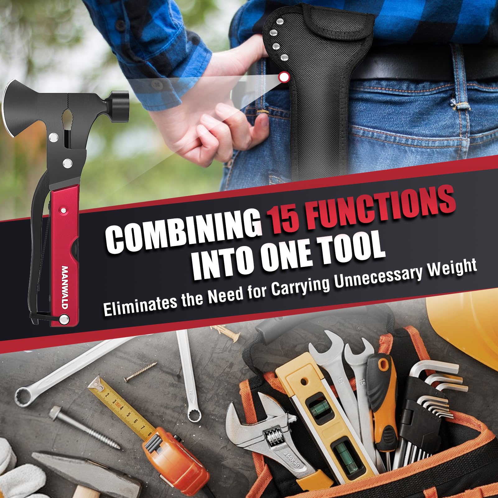 15-in-1 Multitool Axe Hatchet - Survival Camping Gear for Men | Perfect Outdoor Gift for Husband & Boyfriend | Ideal for Camping, Hiking, Emergency Preparedness & Wilderness Adventures