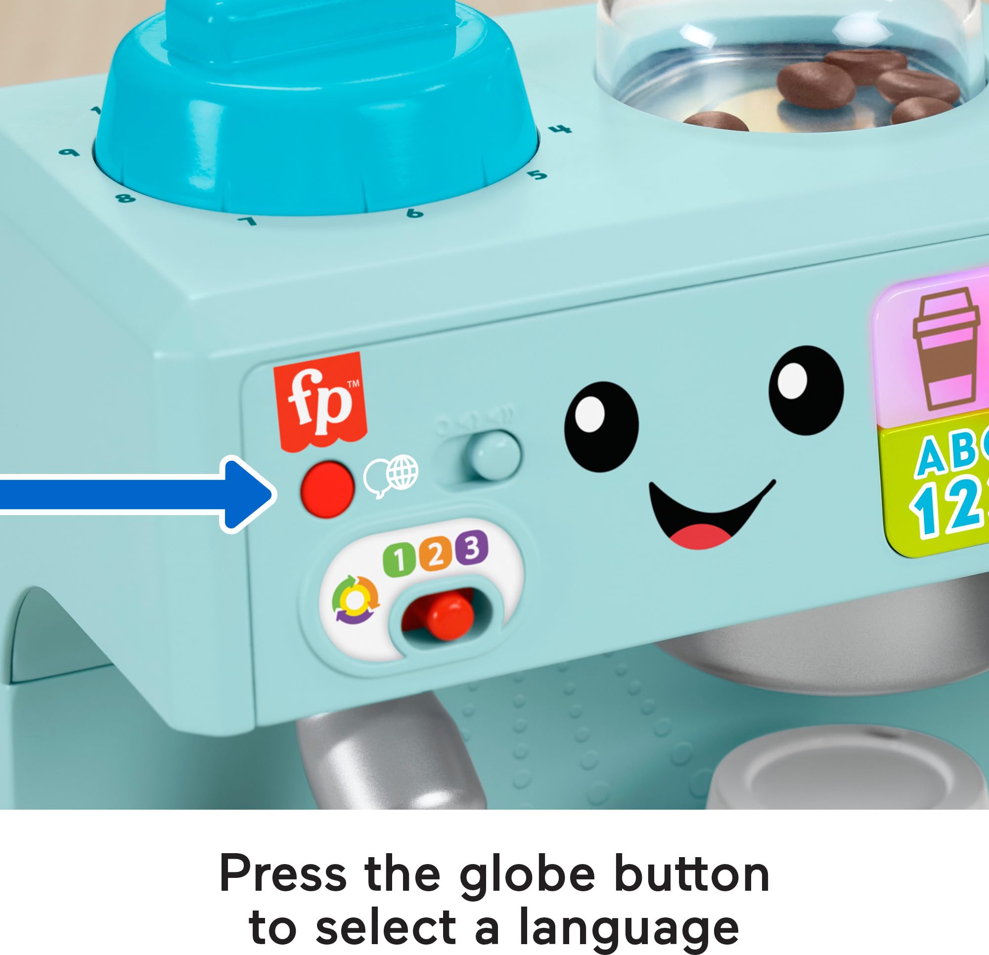 Fisher-Price Learn & Serve Coffee Café Playset - Toddler Toy with Smart Stages Technology, 10-Piece Set for Kids Ages 18+ Months (Multilingual) - Pretend Play Kitchen Set for Early Learning & Role-Playing Fun
