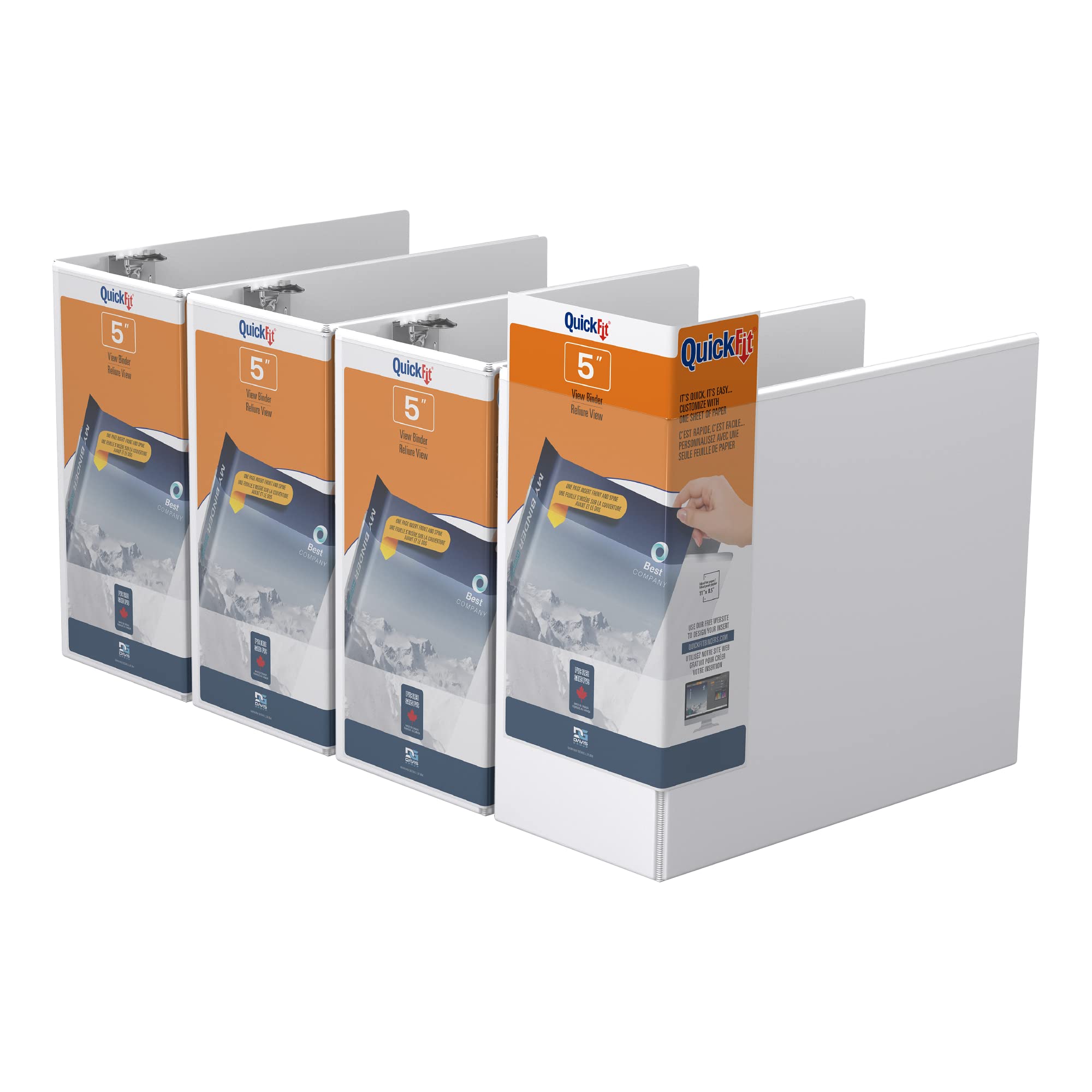 QuickFit View Binder 4-Pack - 5 Inch 3-Ring D-Ring Binders for School, Office & Home Organization - White Binders for Documents, Reports & Presentations - Perfect for Students, Teachers & Professionals