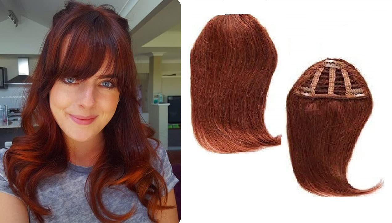Kabello Clip-In Human Hair Bangs Fringe Hair Extension for Women - Red Wine Color (1 Pack) | Natural-Looking Instant Bangs for Everyday Style & Costume Parties