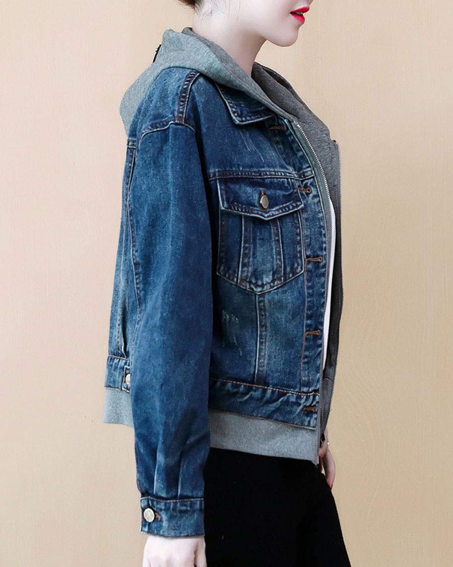 Ebossy Women's Distressed Sequin Star Hooded Denim Jacket - Stylish Cropped Jean Jacket for Casual Outings, Parties & Night Out Fashion