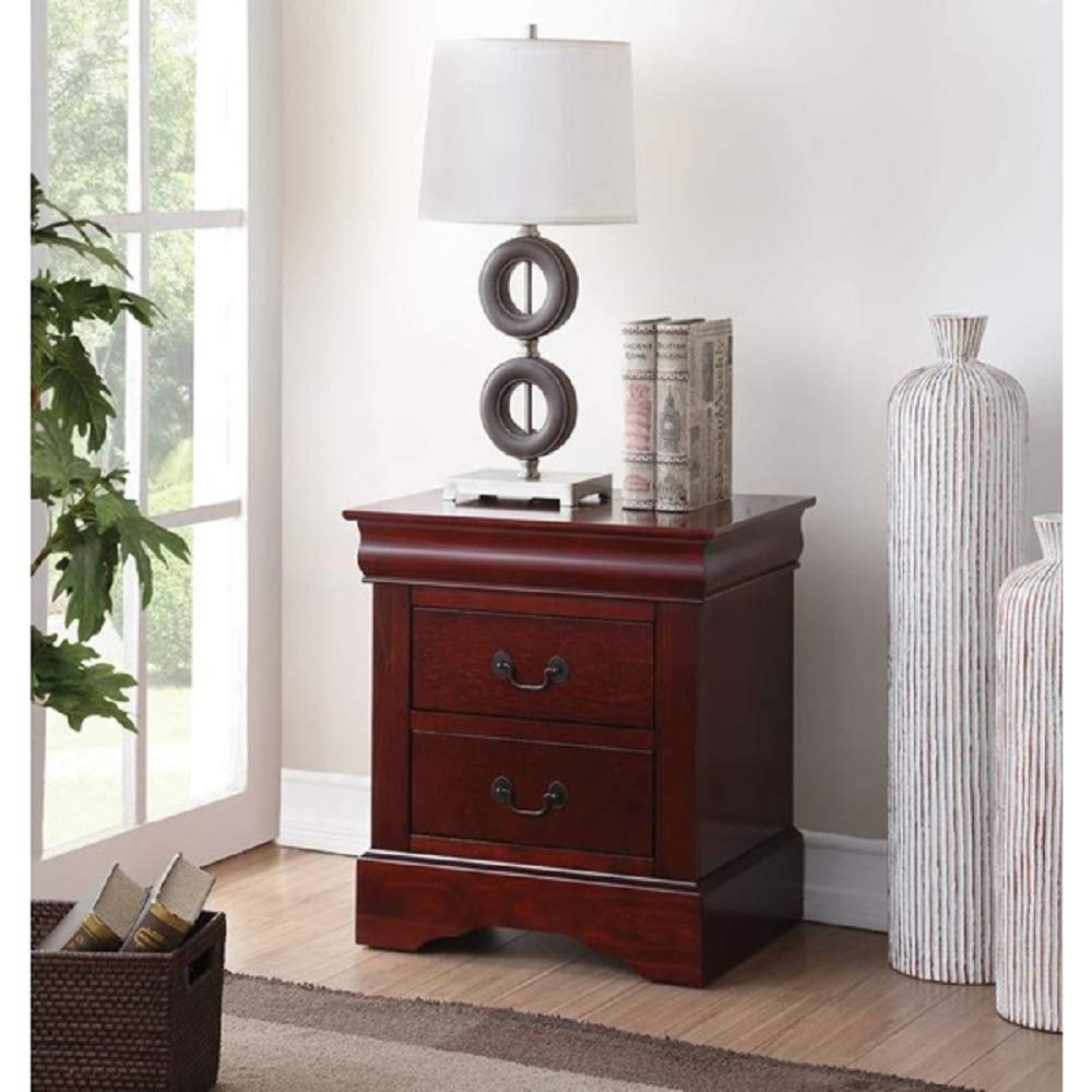 Knocbel 2-Drawer Traditional Wood Nightstand with Metal Handles - Fully Assembled Bedside Table for Bedroom, Living Room, or Office - Cherry Finish, 22
