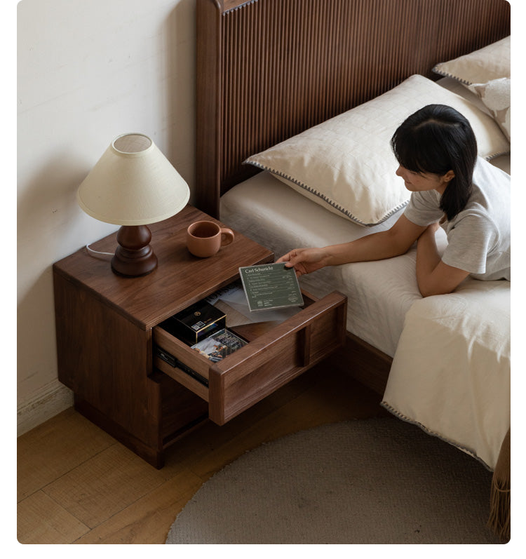 Solid Black Walnut Wood Nightstand with Drawer - Caluswood Bedside Table for Bedroom Storage | Perfect for Small Spaces, Apartment Living & Modern Home Decor