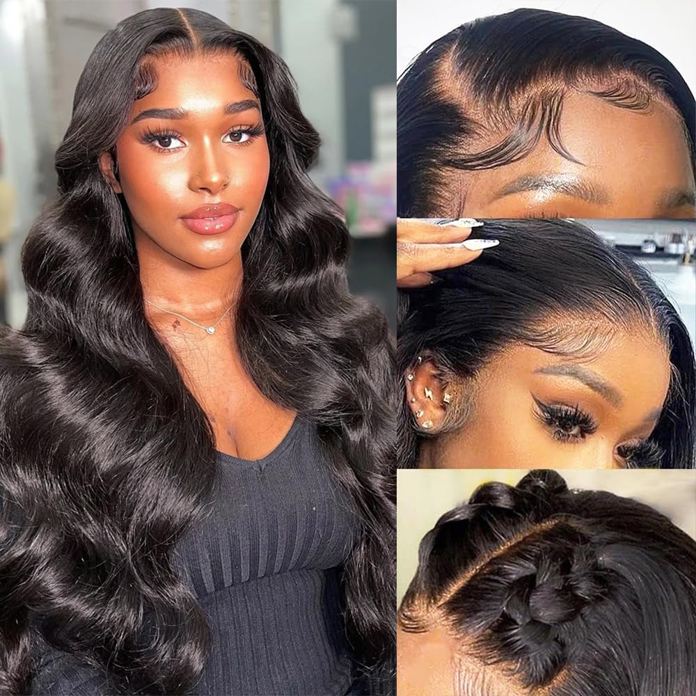 30 Inch Body Wave Lace Front Wigs Human Hair - 13x4 Glueless Pre Plucked HD Lace Frontal Wig with Baby Hair - 180% Density Virgin Hair Natural Black for Daily Wear, Cosplay & Special Occasions