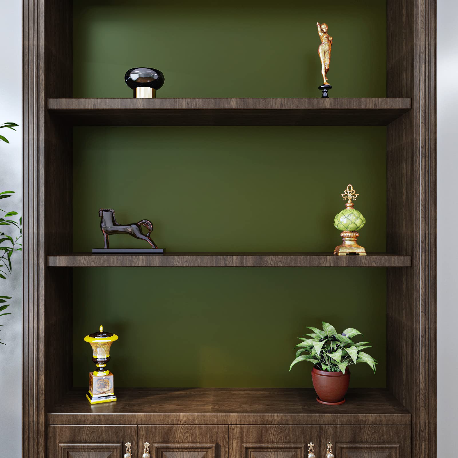 VEELIKE Olive Green Peel and Stick Wallpaper - 15.7''x118'' Waterproof Removable Vinyl Contact Paper for Cabinets, Walls, Shelves - Self Adhesive Wallpaper for Bedroom, Bathroom, Kitchen Countertops & Home Decor