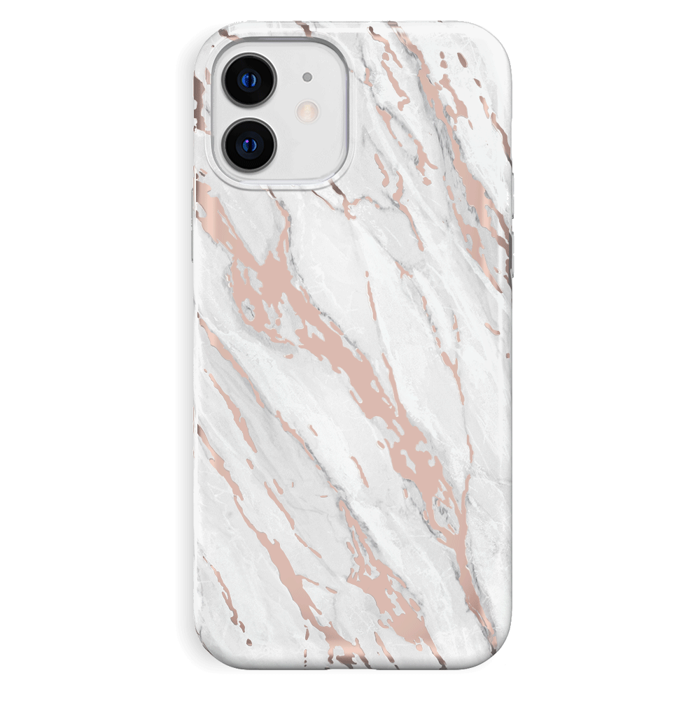Elegant White Marble with Rose Gold Chrome iPhone Case - Slim Protective Cover for iPhone 13/14/15 Pro Max | Perfect for Everyday Use, Office & Travel