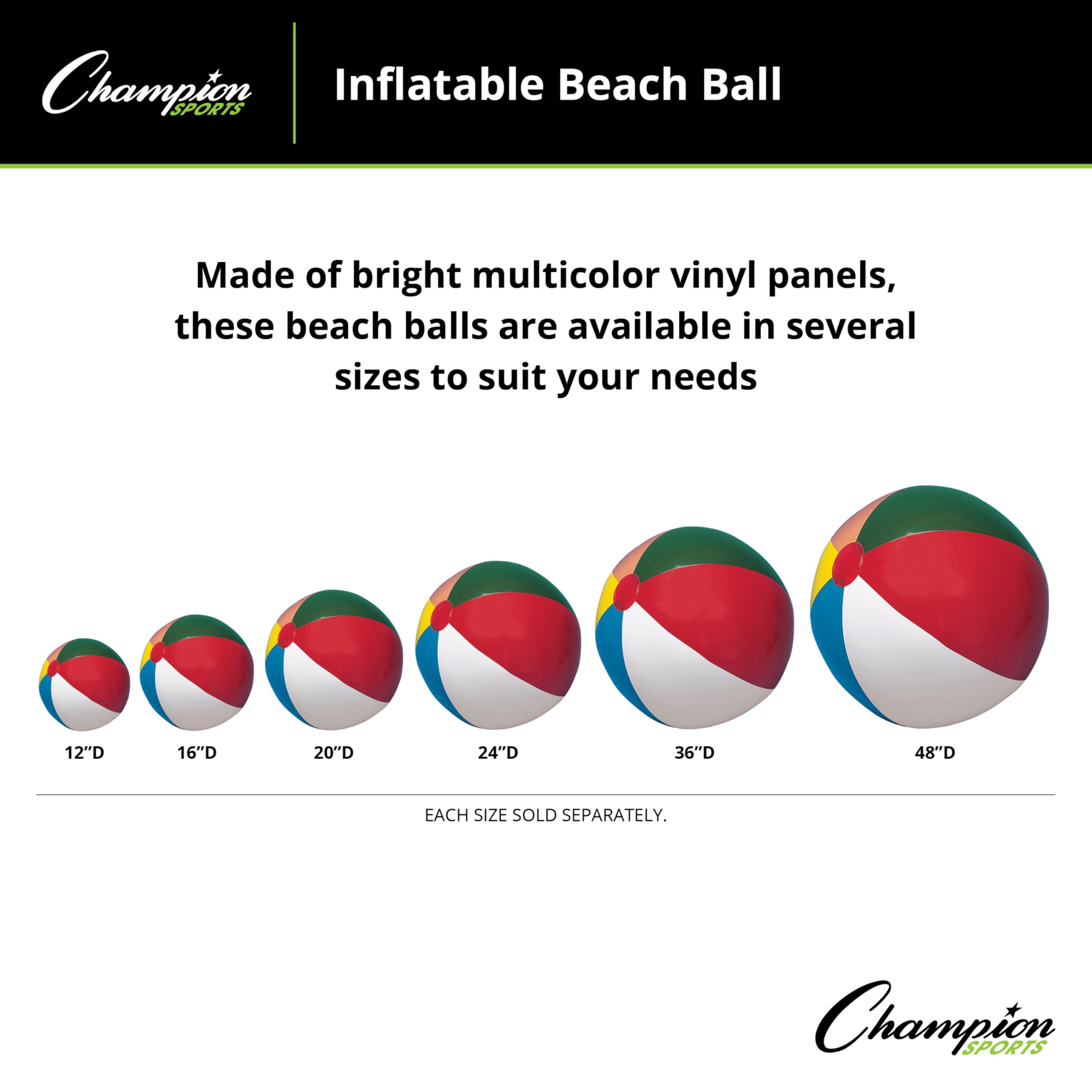 Champion Sports Beach Ball - Inflatable Volleyball for Pool, Beach & Outdoor Games - Fun Summer Water Toy for Kids & Adults