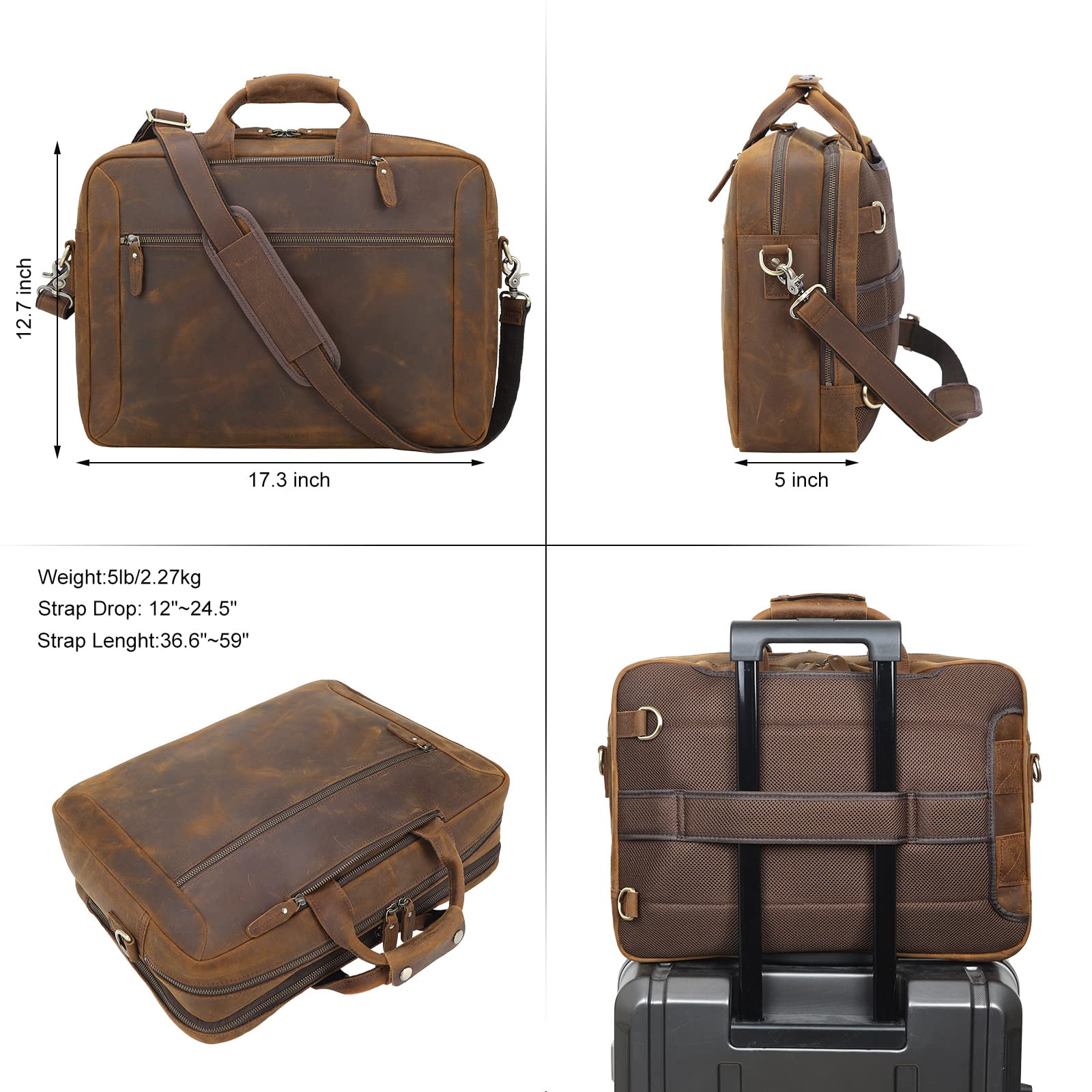 TIDING Genuine Leather 15.6 Inch Laptop Backpack - Convertible Business Briefcase & Crossbody Shoulder Messenger Bag for Men & Women (Brown) - Perfect for Office, Travel, and College Use