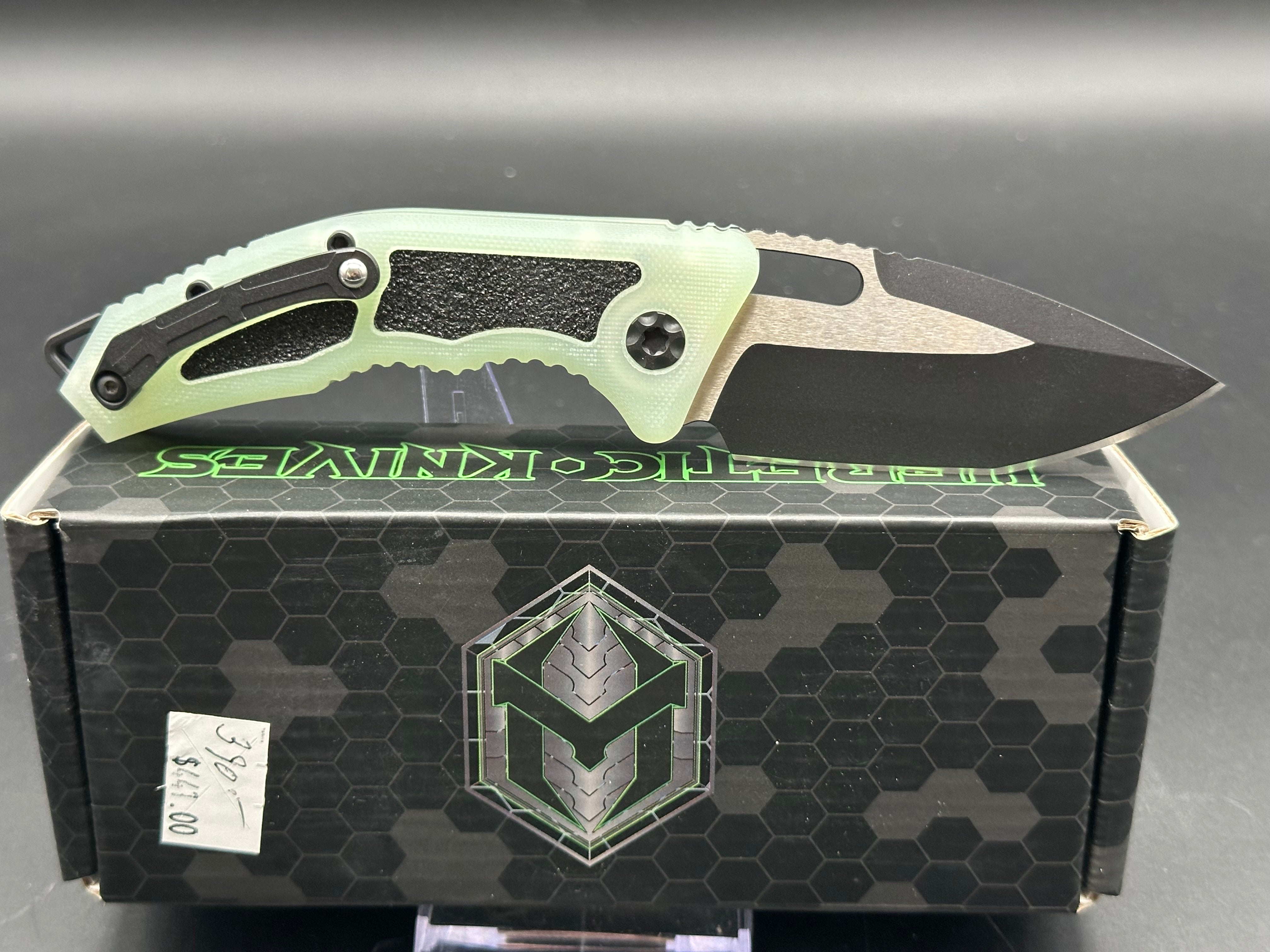 Heretic Knives Medusa Automatic Knife - Black Tanto Blade with Jade G10 Handle - Tactical EDC, Outdoor Survival & Everyday Carry Knife