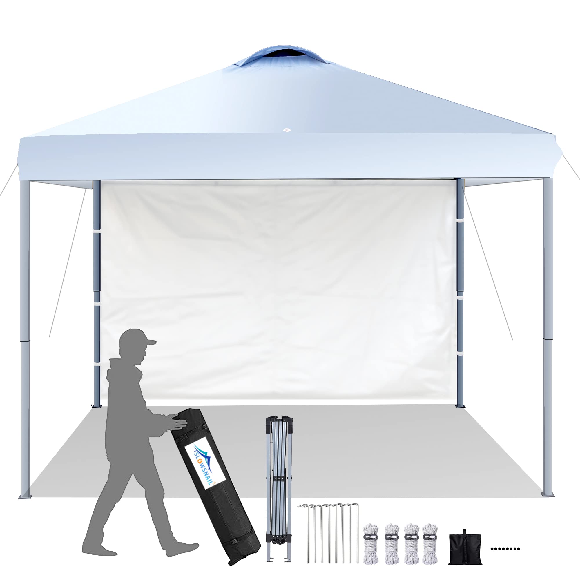 10x10 Pop Up Canopy Tent with Removable Sidewall - Heavy Duty Instant Sun Shade Shelter for Outdoor Events, Camping, Beach, Backyard - Includes 4 Weight Bags, Stakes, Guylines & Carry Case - White