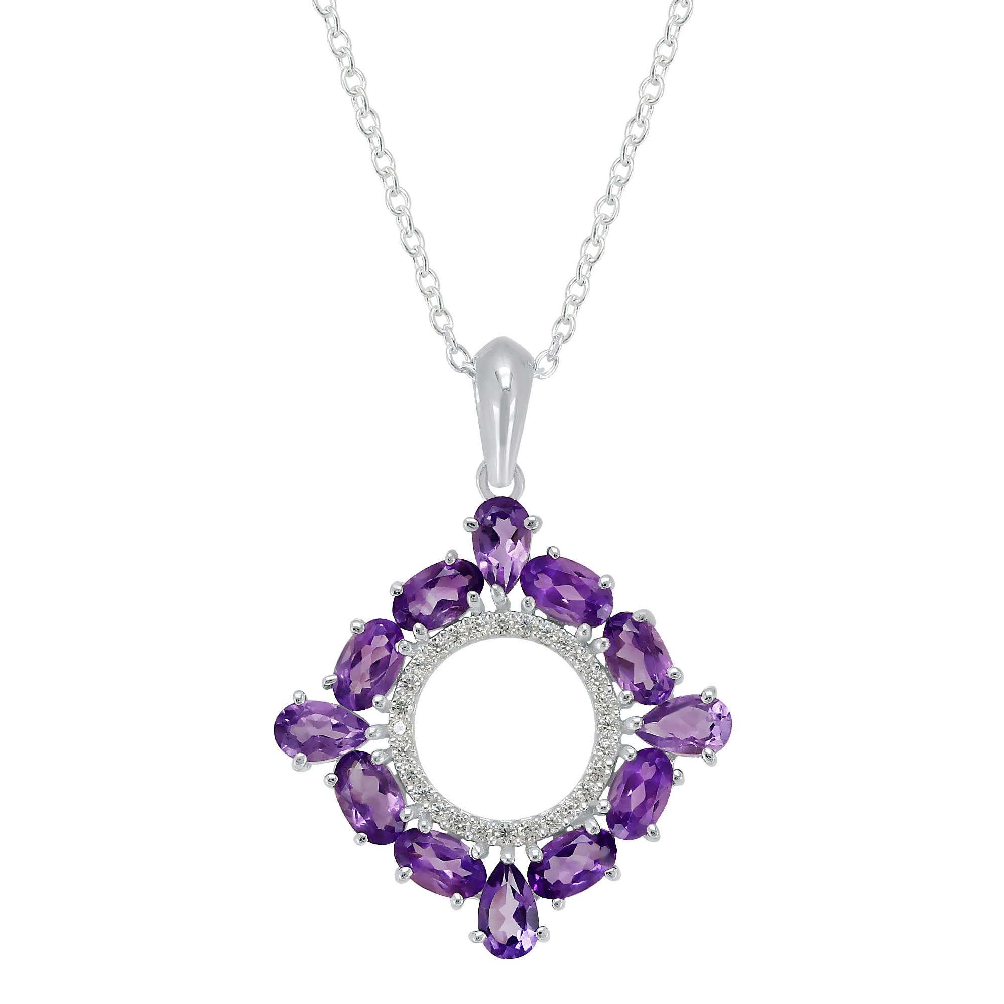 TISHAVI 18 Inch Sterling Silver Gemstone Pendant Necklace for Women - Oval Cluster Stone Jewelry, Perfect for Gifts, Parties & Everyday Wear