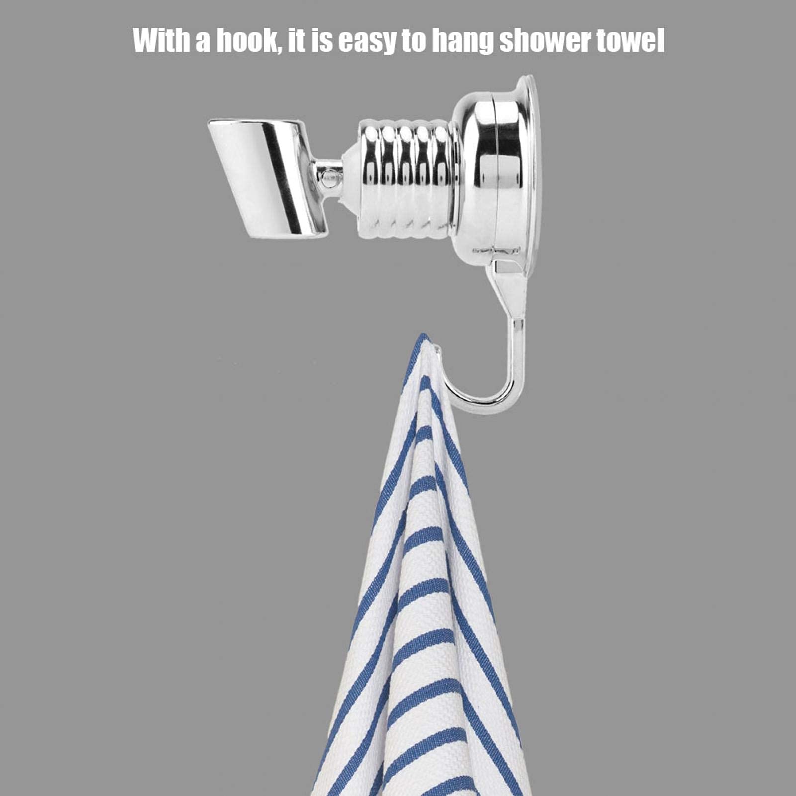 Oumefar Wall Mounted Shower Holder with Suction Cup & Towel Hook - Adjustable Handheld Shower Head Holder for Bathroom, Shower Caddy - Perfect for Home, Apartment, RV Use