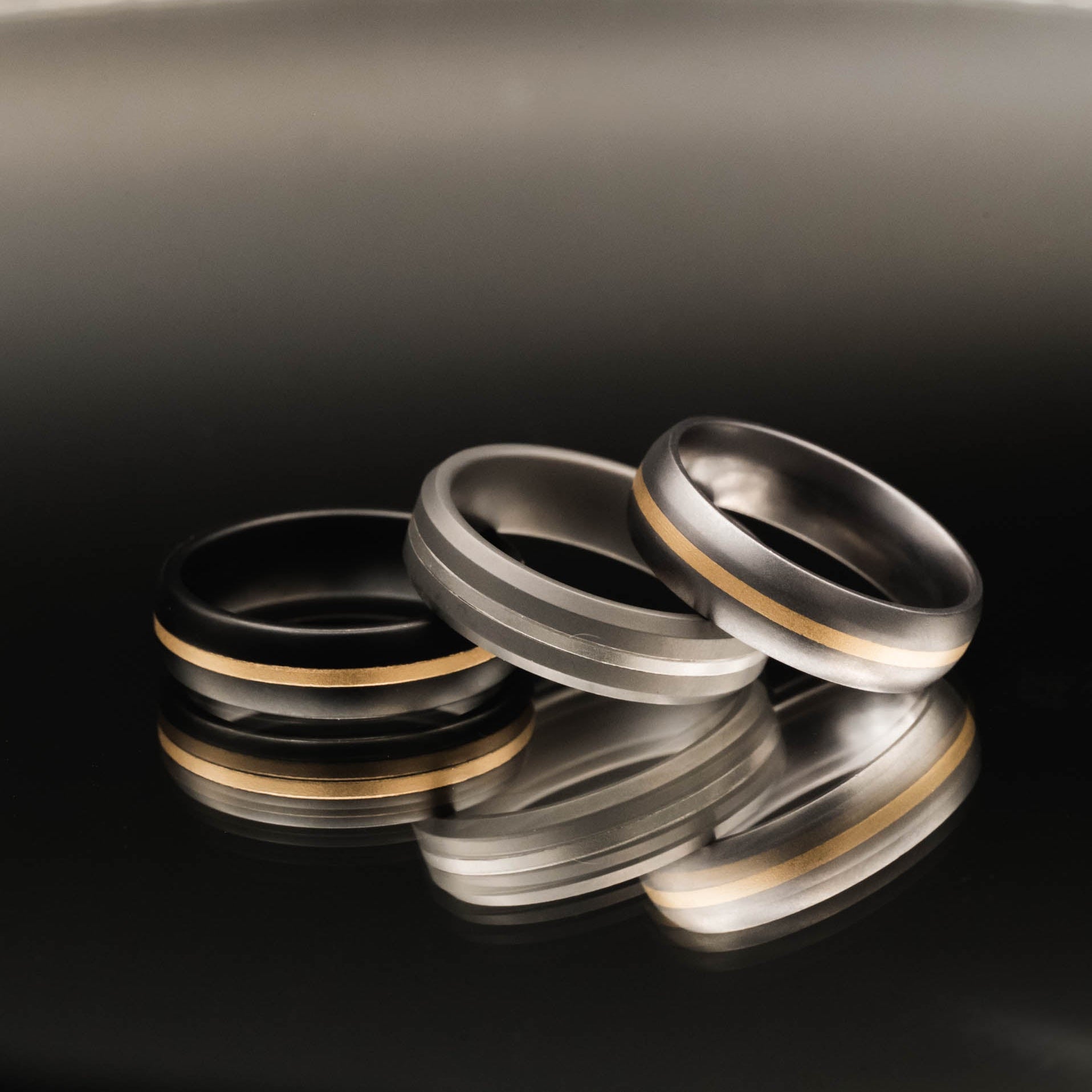 22K Yellow Gold Inlaid Alternative Metal Half Round Band Ring - Perfect for Weddings, Anniversaries & Unique Jewelry Gifts