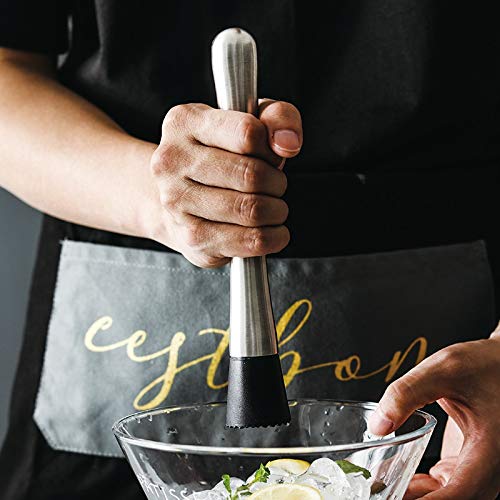 Premium Stainless Steel Cocktail Muddler - Bar Mixer Tool for Mojito, Fruit Juice & Crushed Ice - Professional Bartender Utensil Set Accessory (Black) - Perfect for Home Bars, Parties & Mixology Enthusiasts