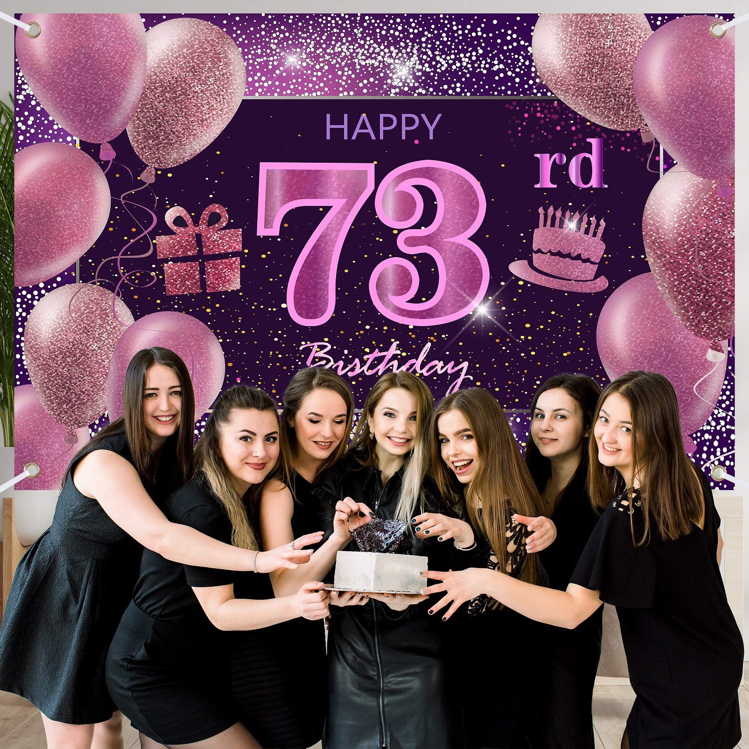 73rd Birthday Decorations for Women - IMISI Happy Birthday Banner & Pink Party Decor - Perfect for Birthday Backdrop, Photo Booth & Celebration Decorations