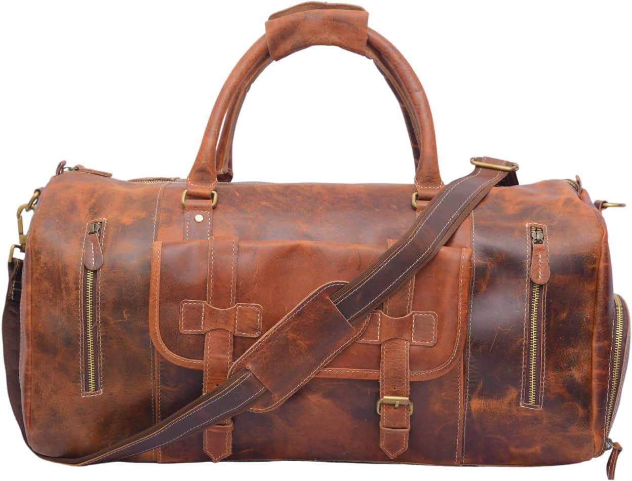 Premium Full Grain Leather Duffel Bag for Men & Women - 30 Inch Large Travel, Gym & Overnight Weekender Bag (Dark Brown) | Durable Carry-On for Business Trips, Sports & Weekend Getaways