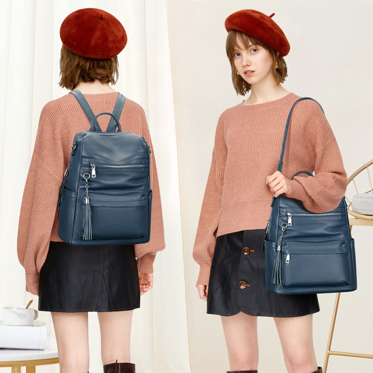 ALTOSY Genuine Leather Backpack for Women - Convertible Shoulder Bag & Crossbody Purse - Soft Large Daypack for Work, Travel & Casual Outings