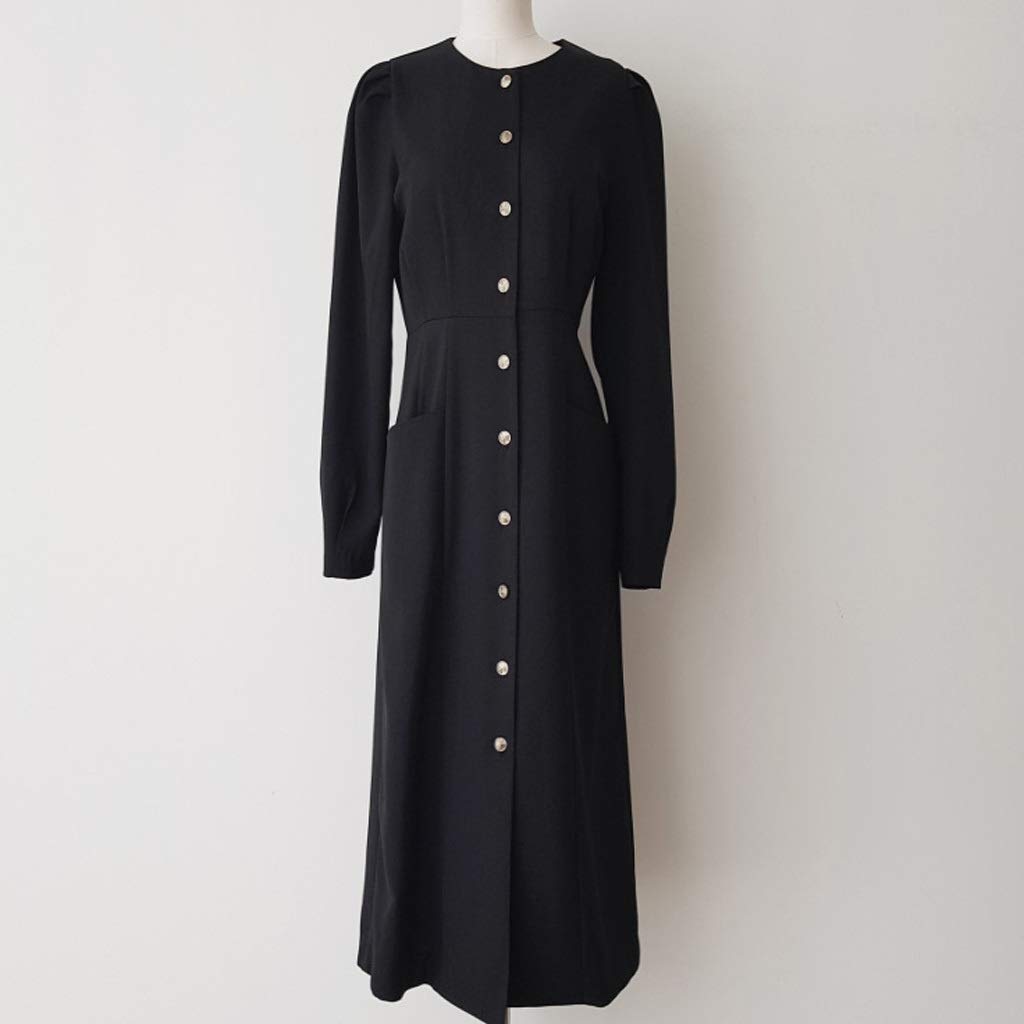 Retro Solid Color Women's Casual Slim Button Long-Sleeve Shirt Dress - Spring & Autumn Fashion (Medium) | Perfect for Office Wear, Date Nights & Weekend Outfits