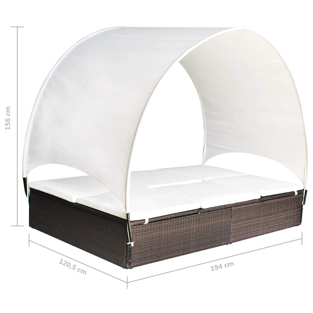Premium Double Sun Lounger with Adjustable Canopy - Weather-Resistant Poly Rattan Outdoor Chaise Lounge - Brown Patio Recliner for Poolside, Garden, Balcony, Backyard & Beach Relaxation - Perfect for Sunbathing, Reading & Outdoor Lounging