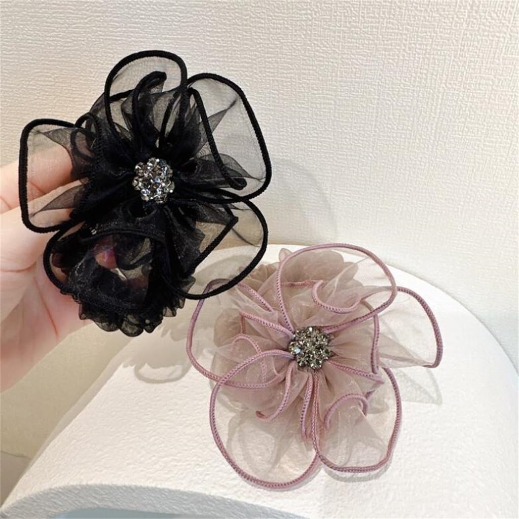 2 Sets Elegant Mesh Rhinestone Hair Accessories - Flower Hair Loops, Tie Hair Ropes & Headbands for Women & Girls | Perfect for Weddings, Parties & Daily Styling
