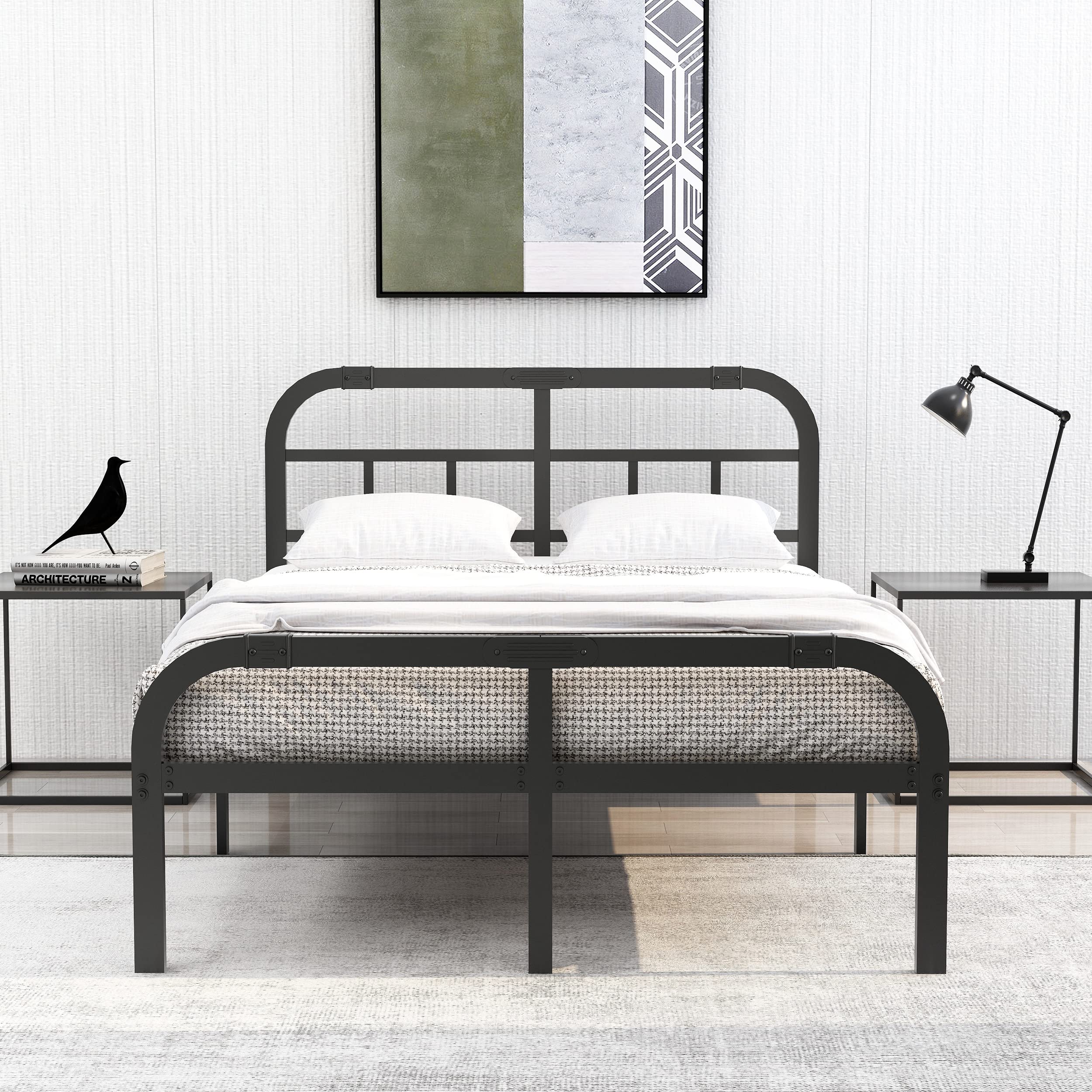 ONEMO 14 Inch Full Bed Frame with Headboard & Footboard - Heavy Duty Metal Platform Bed Frame, Sturdy Mattress Foundation, Quiet & Anti-Slip Design - No Box Spring Needed (Black) - Perfect for Bedrooms, Guest Rooms & Small Apartments