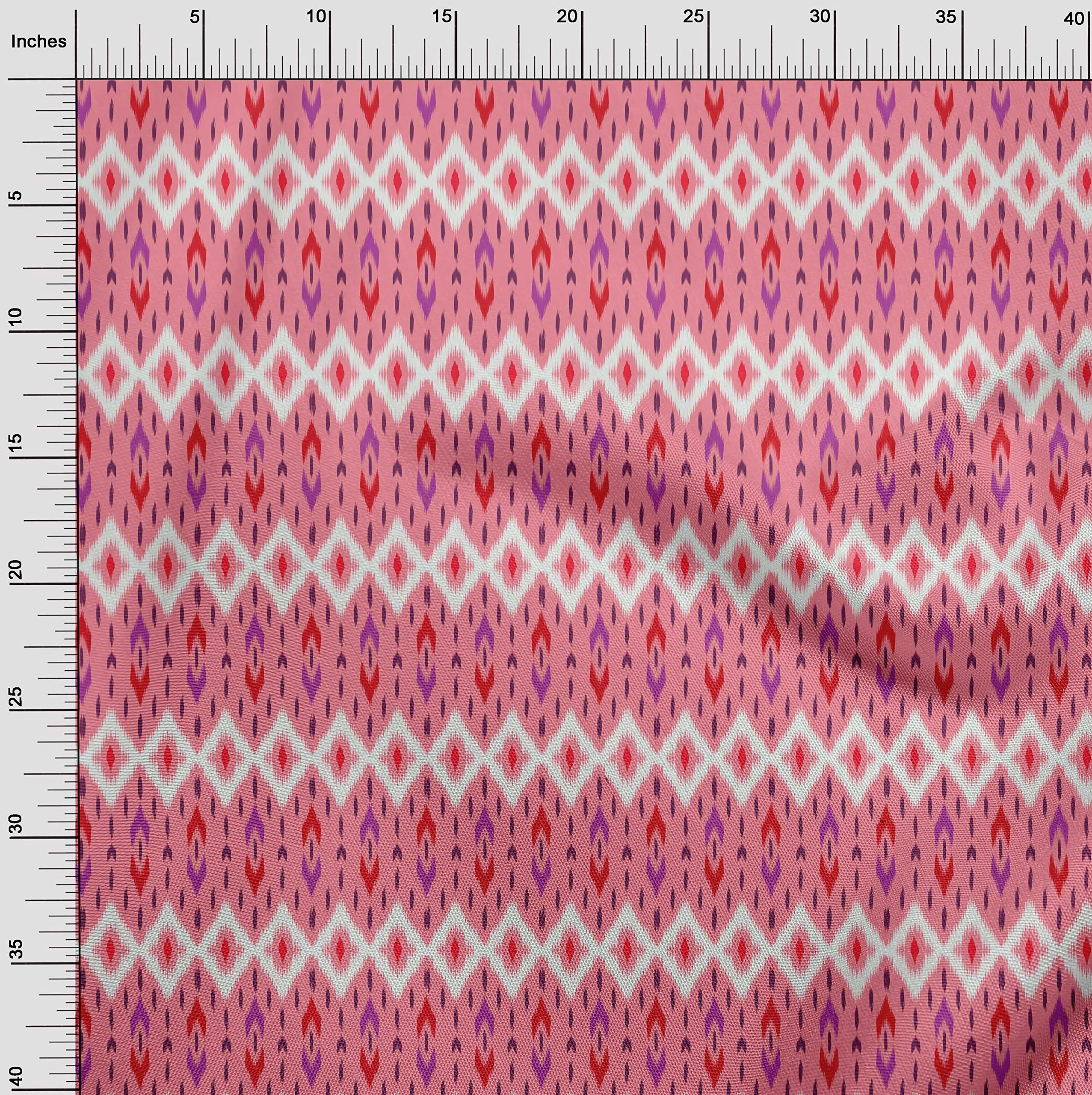 oneOone Cotton Flex Medium Pink Ikat Print Fabric by The Yard - 40 Inch Wide Soft Dress Material for DIY Clothing, Home Decor & Craft Projects