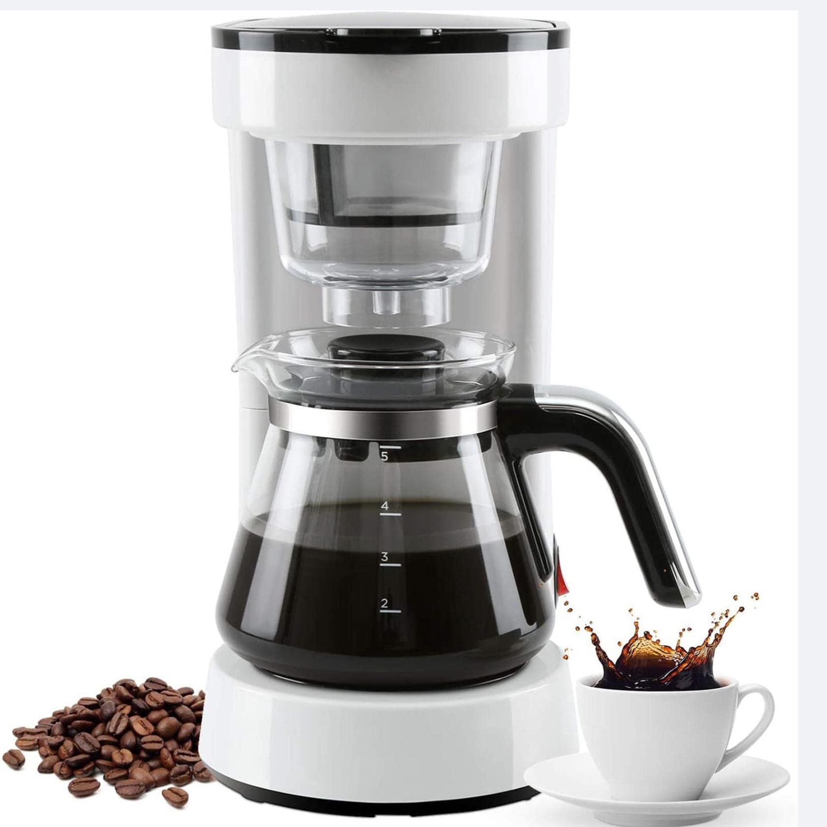 Perfectbot Programmable Drip Coffee Maker with Glass Carafe - 4/5/10/12 Cup Capacity, Reusable Filter, Auto Shut Off, Keep Warm & Brew Strength Control (5-Cup) - Ideal for Home, Office & Small Kitchens
