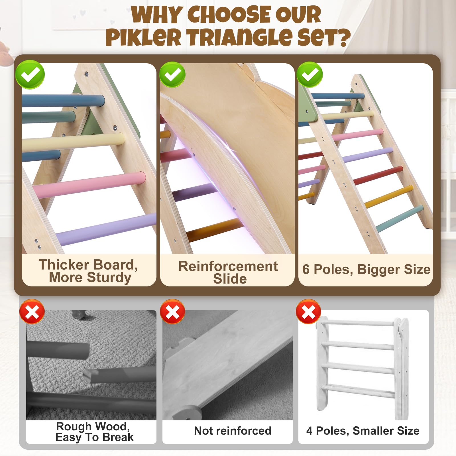 5-in-1 Montessori Wooden Climbing Set for Toddlers - Foldable Pikler Triangle, Reversible Slide & Indoor Play Gym - Safe Baby Climbing Toys for Home Playroom, Nursery or Daycare - Encourages Motor Skills Development