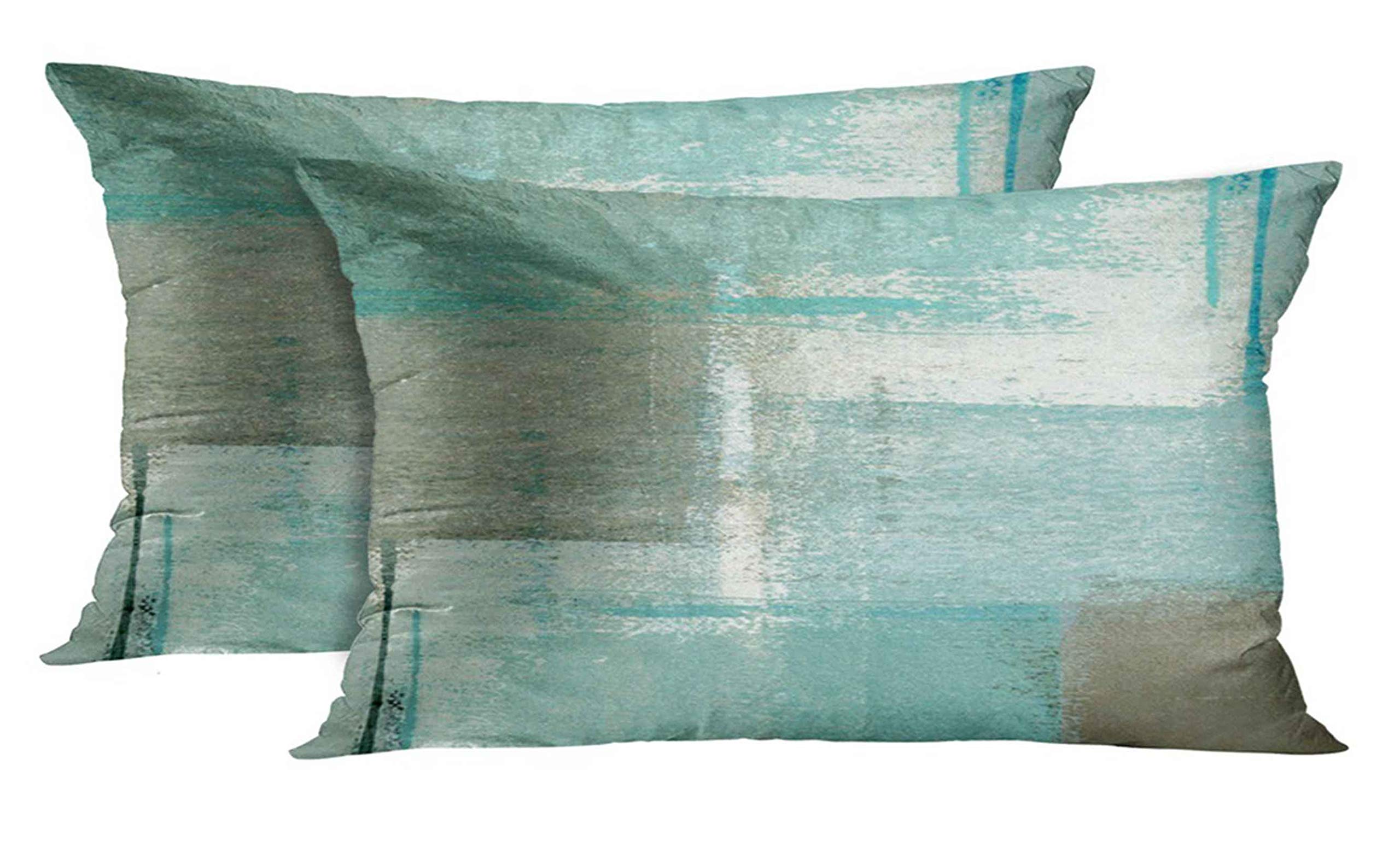 Taysta 2-Piece Lumbar Throw Pillow Covers 12x20 Inches - Blue Grey Turquoise Abstract Art Acrylic Cushion Cases for Sofa, Bed & Home Decor - Modern Contemporary Decorative Pillow Covers for Living Room, Bedroom & Office