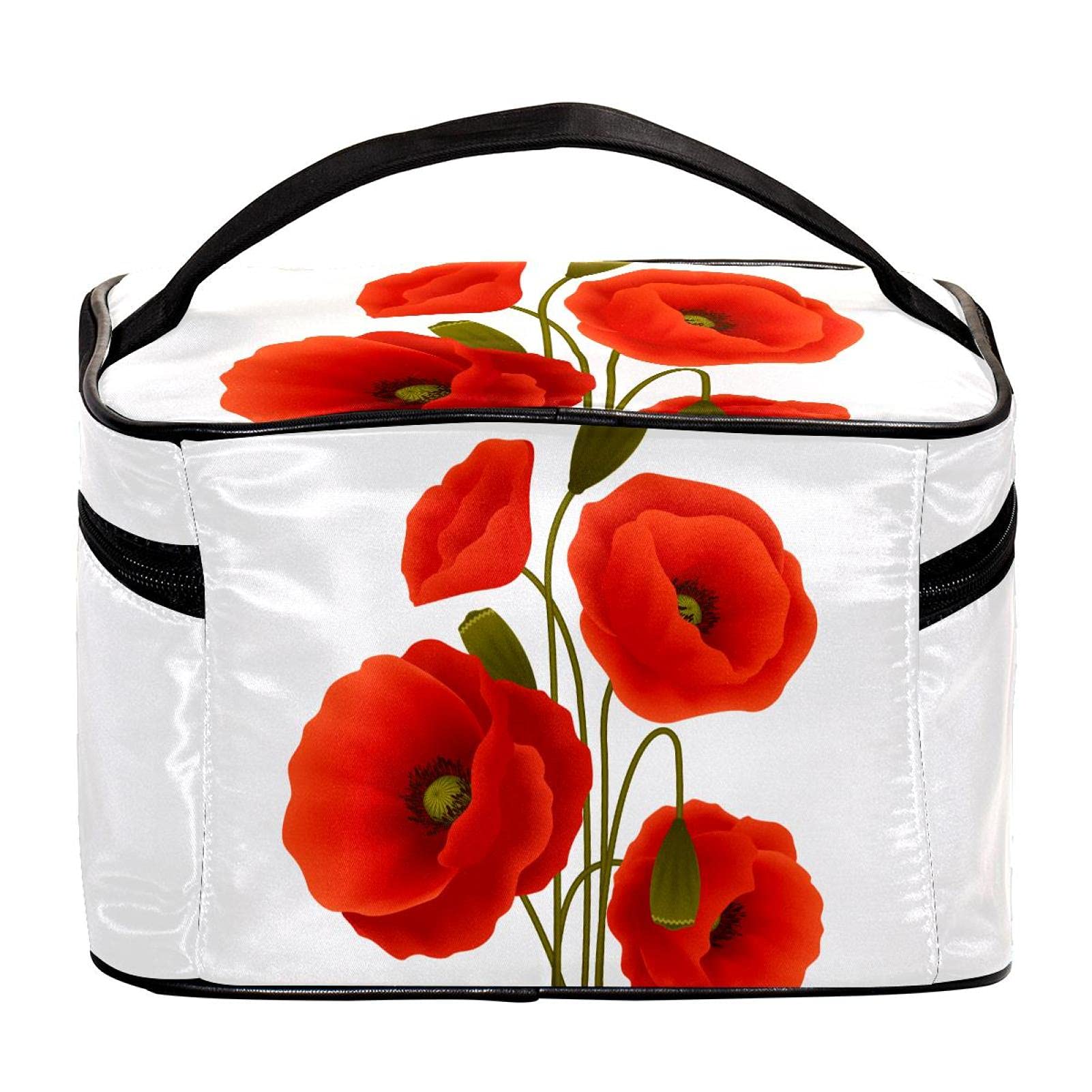Red Poppy Flowers Floral Travel Makeup Bag - Large Cosmetic Organizer with Zipper, Toiletry Bag for Women & Girls - Perfect for Travel, Gym, and Daily Essentials Storage