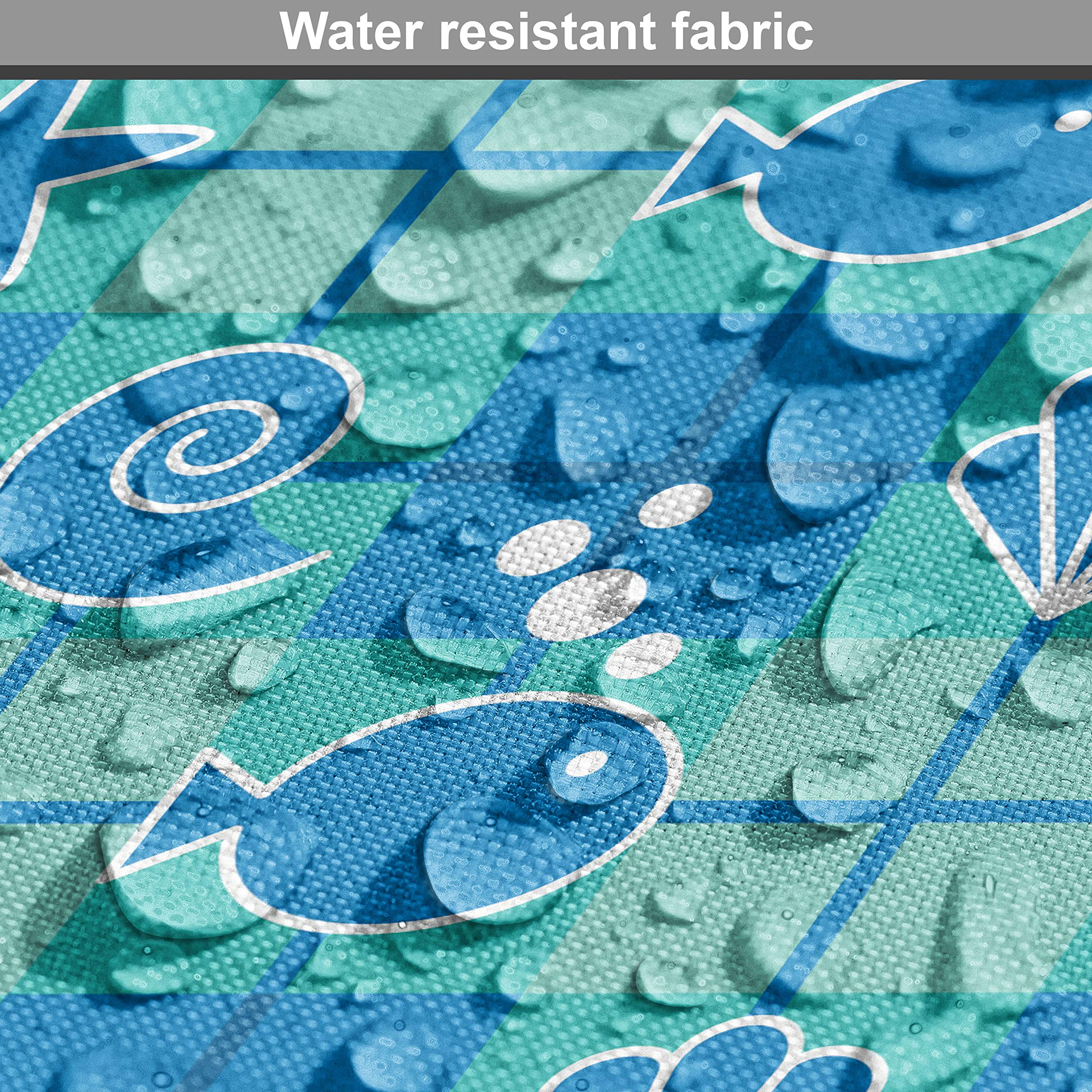 Ambesonne Sea Shells Fabric by The Yard - Plaid Pattern with Cartoon Marine Silhouettes, Fish, Starfish & Bubbles - Decorative Upholstery Fabric for Sofa, Curtains & Home Decor (5 Yards, Mint Green Blue White) - Perfect for Coastal Themed Bedrooms, Beach House Decor & DIY Craft Projects