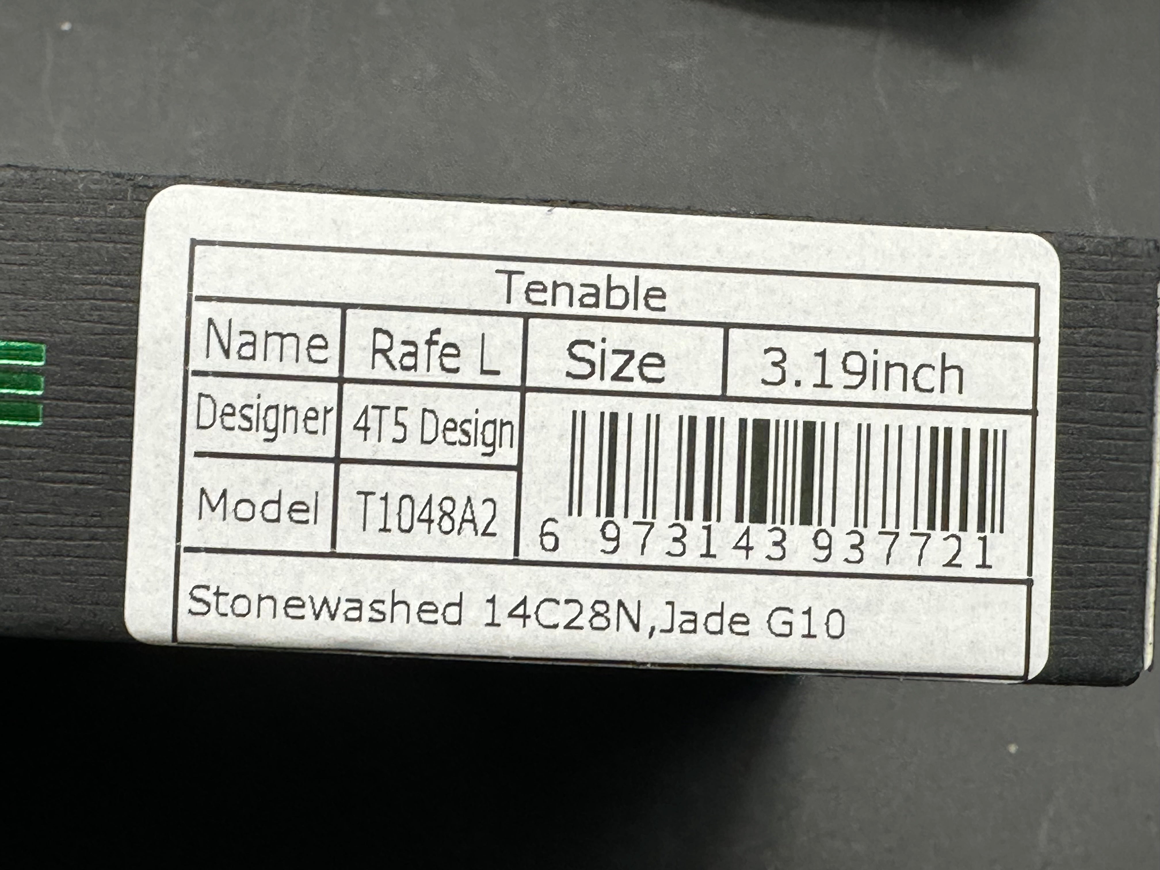 Premium TENABLE RAFE L Folding Knife - Jade G10 Handle, 14C28N Steel Plain Edge Blade - EDC, Camping, Survival & Outdoor Activities