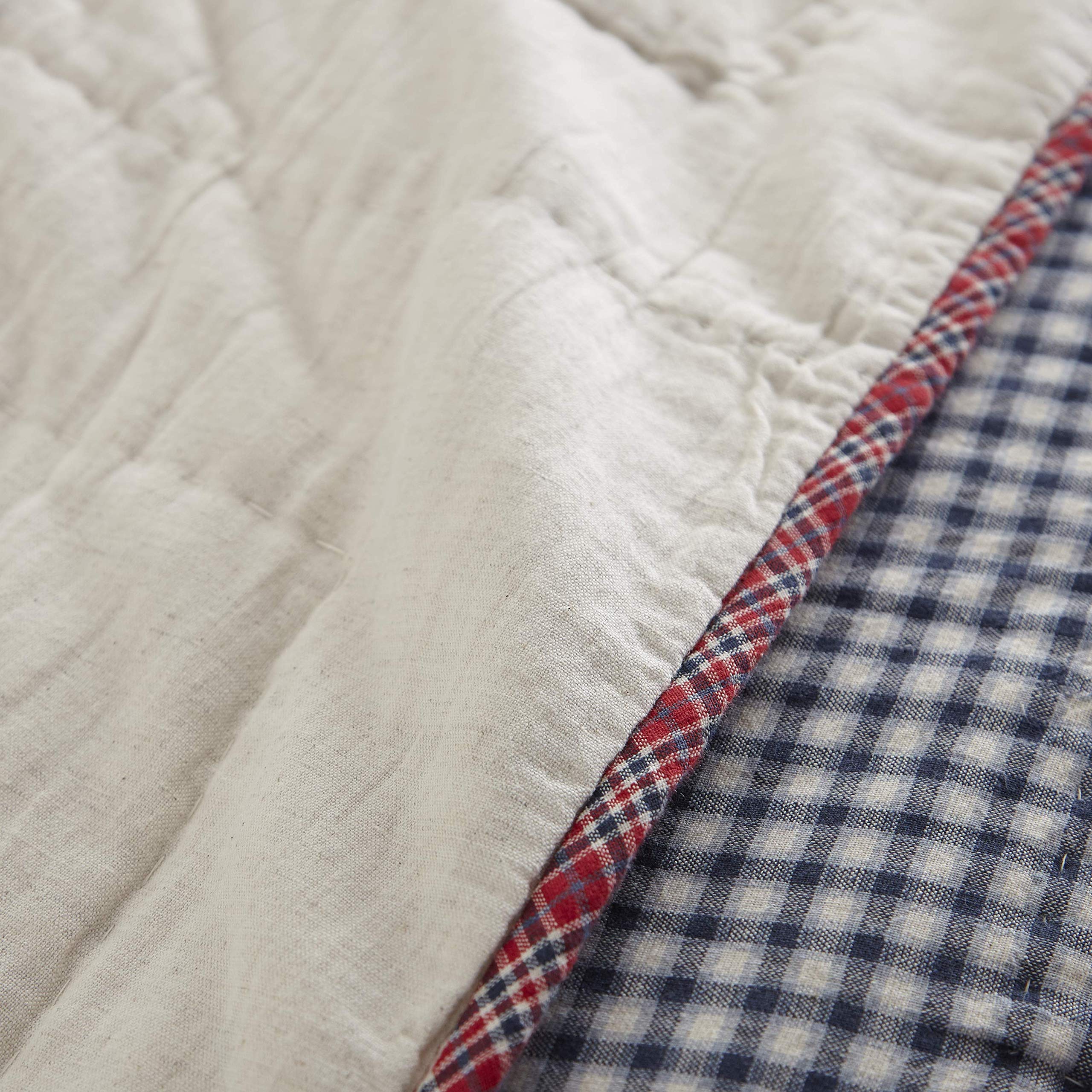 VHC Brands Hatteras Patch Patchwork Flax Cotton Linen Blend Bedding Set - Pre-Washed California King Quilt 130x115 Inches, Americana Red - Perfect for Farmhouse, Coastal & Rustic Home Decor