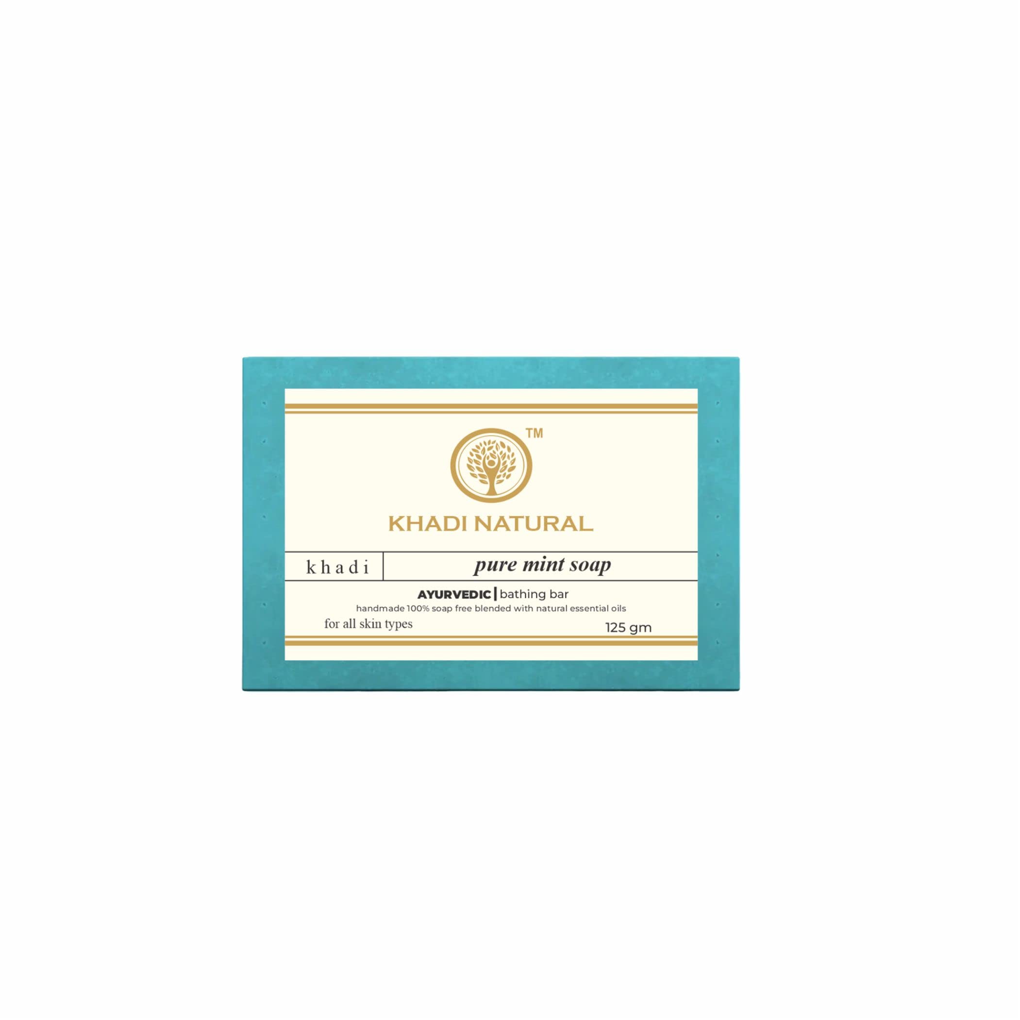 Khadi Natural Pure Mint Soap 125g (Pack of 4) | Refreshing Herbal Cleansing Bar for Face & Body | Perfect for Acne-Prone Skin & Summer Cooling Care