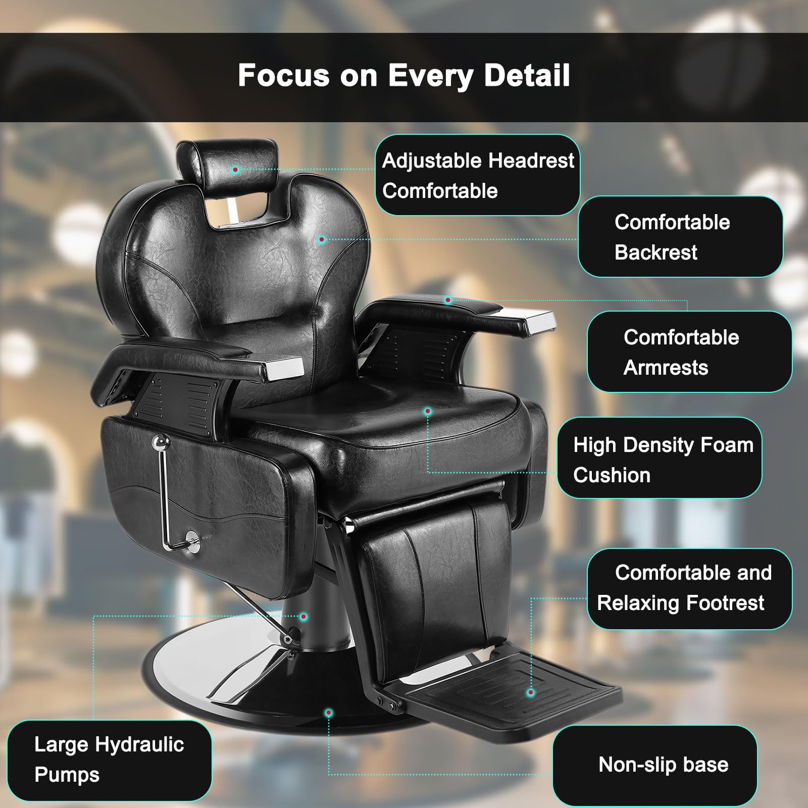 360° Swivel Hydraulic Barber Chair - Reclining Salon Styling Chair for Hair Stylists & Barbers | Professional Beauty Salon Equipment for Haircuts, Shaves & Styling Sessions