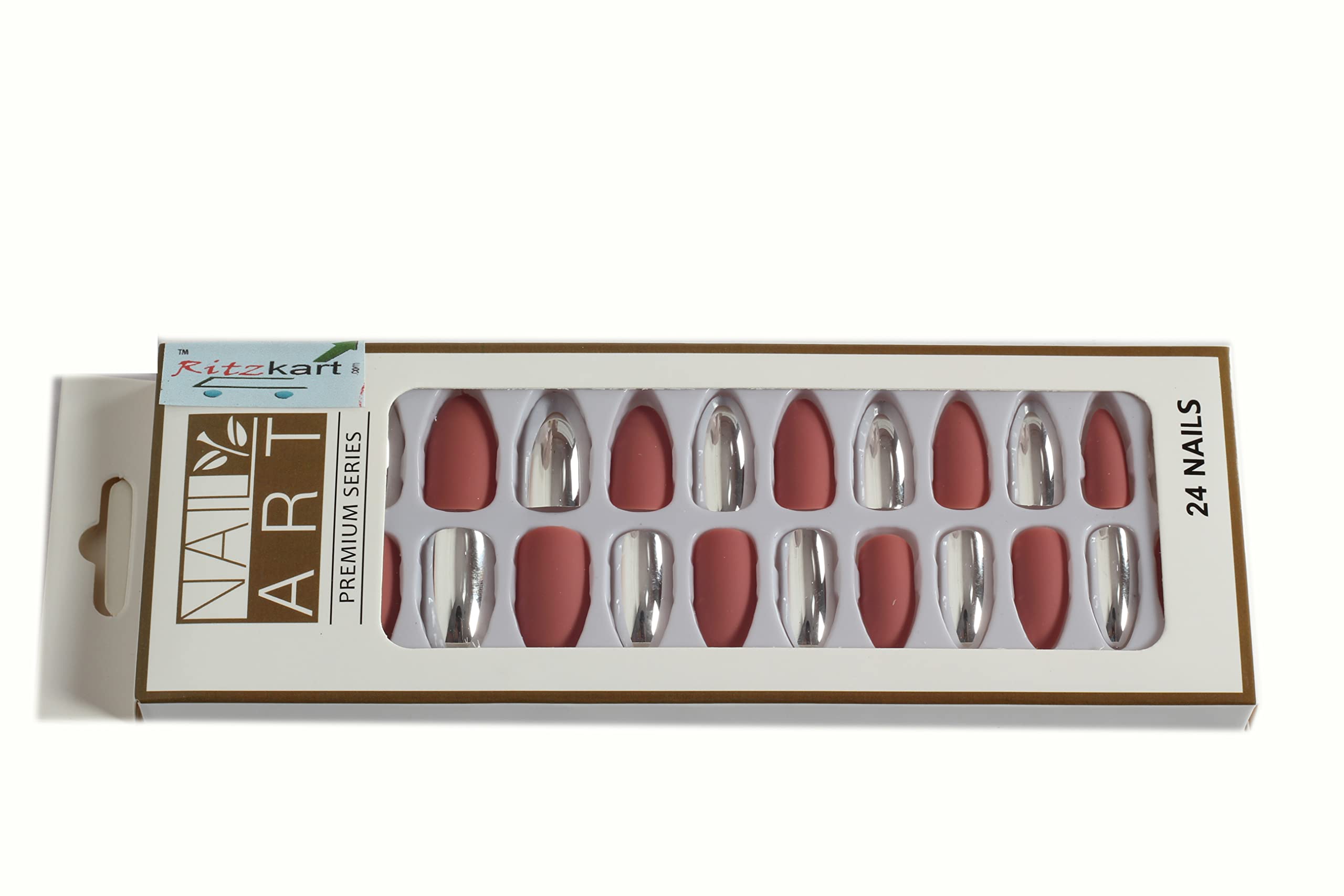 Ritzprime 24-Piece Peach Fake Nails for Girls - Artificial Nail Tips Manicure Set with Box for Nail Art - Perfect for Parties, Weddings & Daily Wear