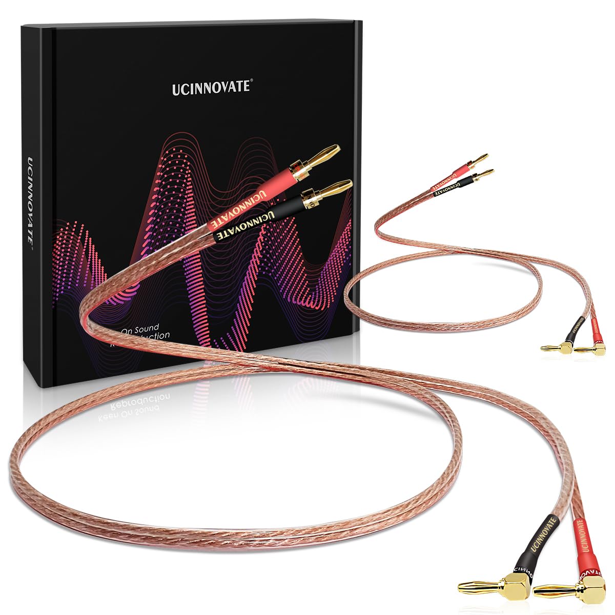 UCINNOVATE 2 Pack 13 AWG High Performance Speaker Wire with Gold-Plated Right Angle Banana Plugs - 3m/9.8FT Oxygen-Free Copper HiFi Audio Cable for Home Theater, Stereo Systems & Audiophile Setups
