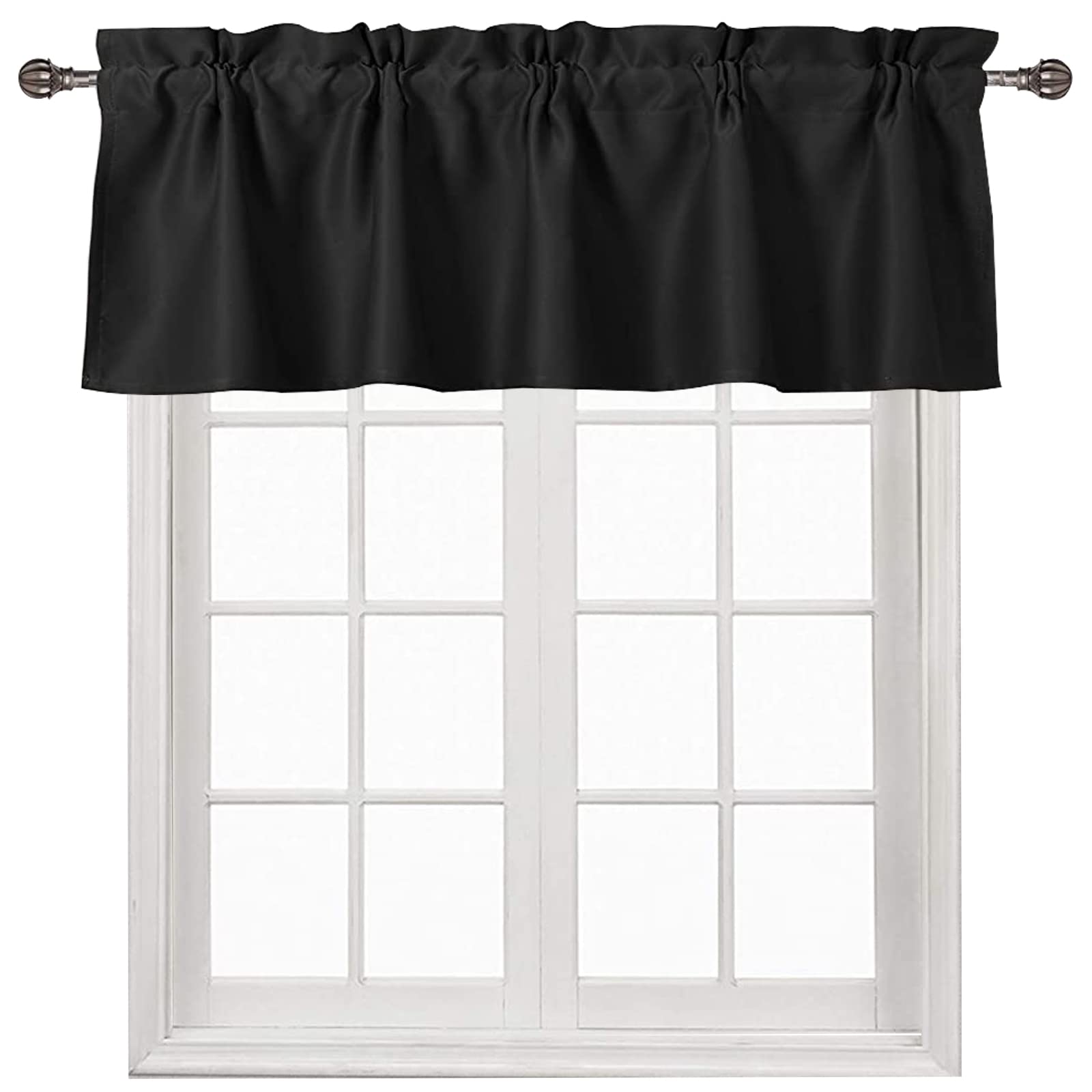 DWCN Black Kitchen Window Valance Curtain Panel - 42x18 Inch Rod Pocket Tier Valance, Set of 1, Blackout Fabric for Light Control - Perfect for Modern Kitchens, Dining Rooms & Breakfast Nooks