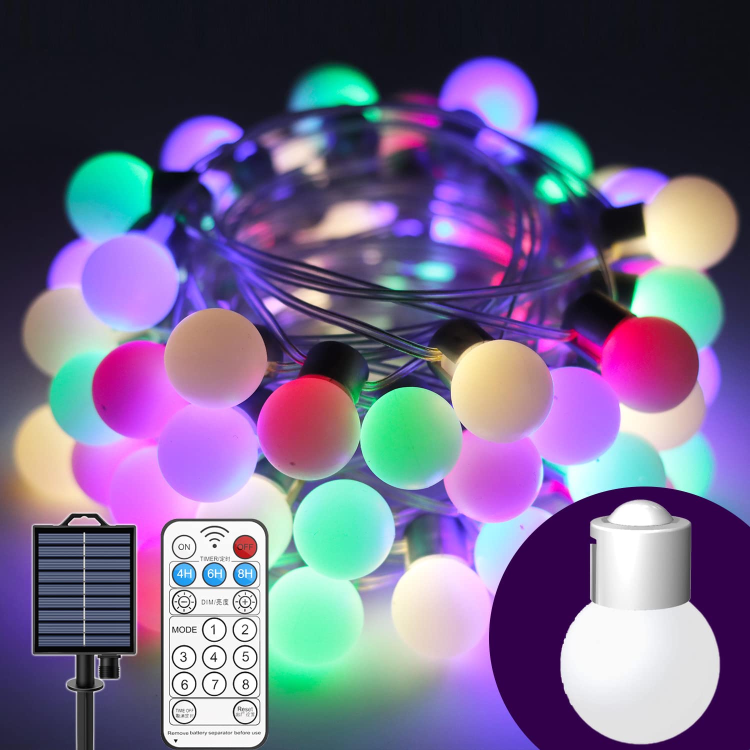 JCFYOO 25.5 FT 50 LED Solar Powered Globe String Lights - Waterproof Outdoor Fairy Lights with Remote Control for Patio, Garden, Wedding, Party, Camping & Christmas Decorations | Perfect for Backyard, Balcony, Pergola and Holiday Lighting