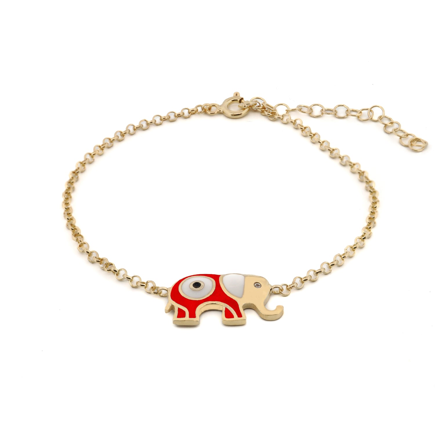 Wishful Elephant & Evil Eye Red Enamel Gold Chain Bracelet - Elegant Adjustable Bangle for Women, Protection Jewelry Gift for Good Luck & Positive Energy - Perfect for Everyday Wear, Spiritual Healing & Fashion Accessories