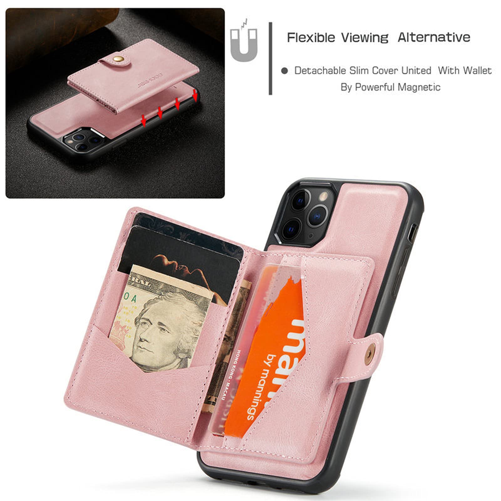 Samsung Galaxy S21/S20 5G Magnetic Phone Case with Detachable Card Holder - 5 Card Slots, Protective Cover for Daily Use, Travel & Car Mounting
