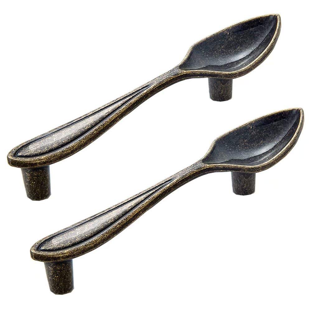 2-Pack Antique Bronze Zinc Alloy Cabinet Handles - Modern Spoon-Shaped Drawer Pulls & Cupboard Knobs (76mm CC) - Perfect for Kitchen Renovation, Bathroom Cabinets & Furniture Upgrades