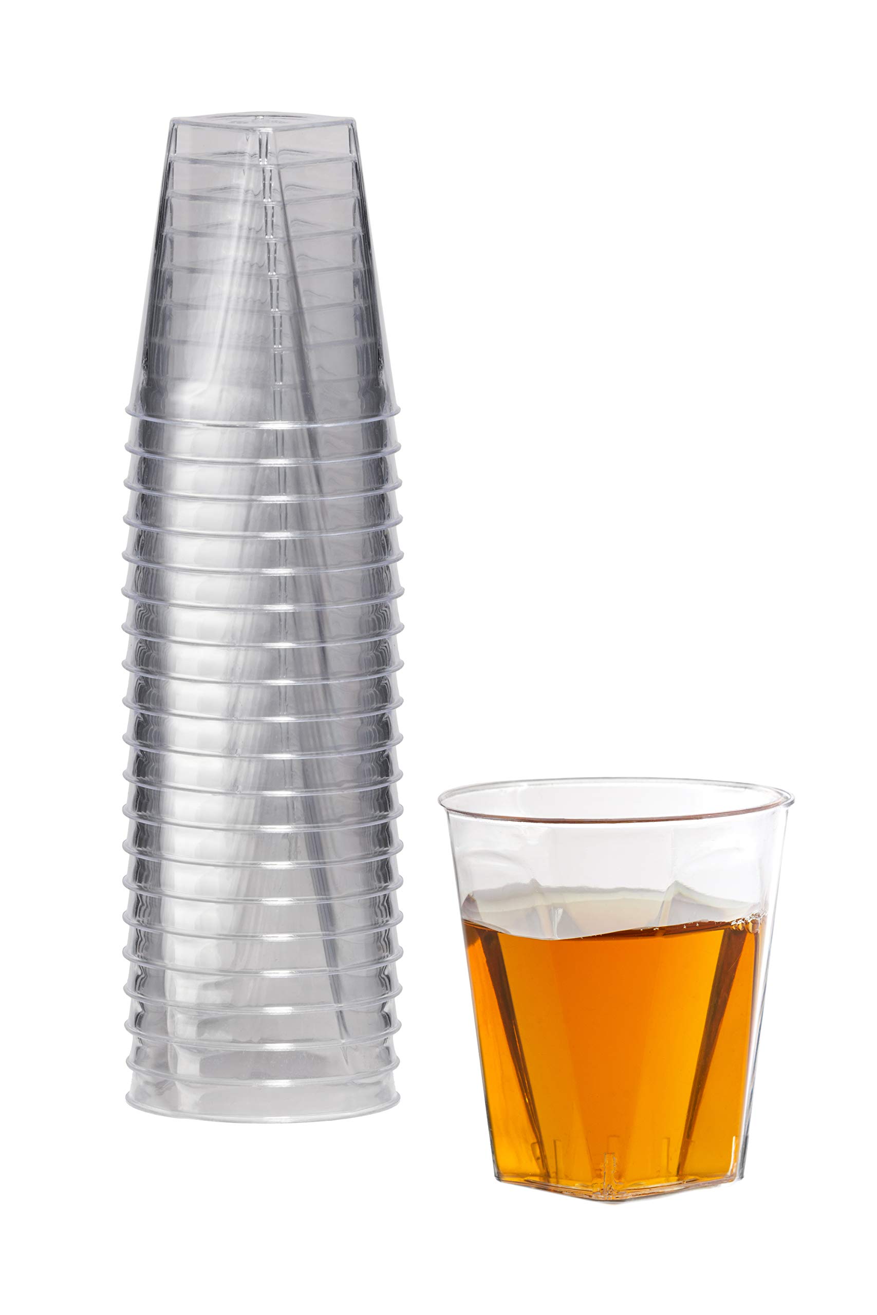 Premium 2 Oz. Disposable Plastic Shot Glasses with Square Bottom - Pack of 20 - Perfect for Parties, Bars, and Cocktail Events - Crown Display Brand