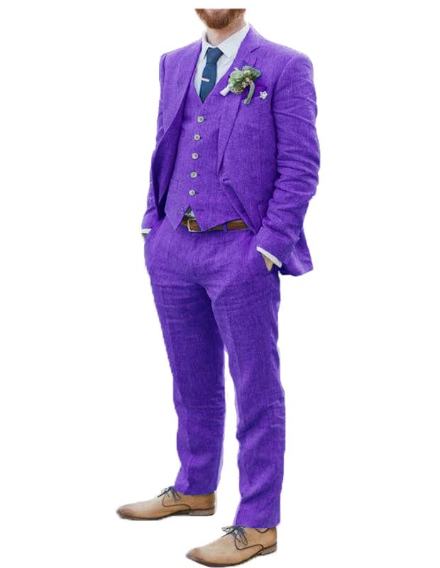 2024 Men's Linen Suit Set - 3 Piece Tuxedo with Long Sleeves for Beach Wedding, Party & Summer Events | Breathable & Stylish Formal Attire | JXZ098