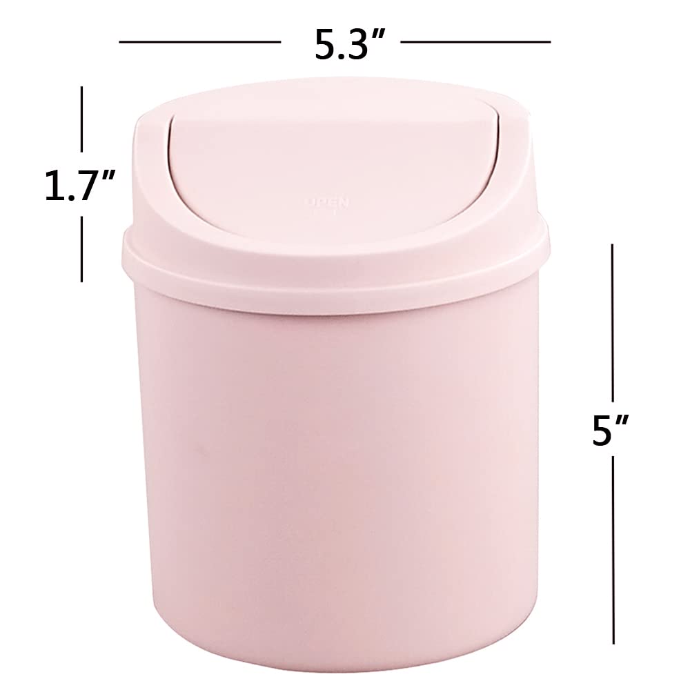 Small Plastic Waste Bin with Swing Lid - Mini Desktop Trash Can for Office, Bedroom & Bathroom | Pink (Perfect for Desk, Nightstand & Vanity Organization)