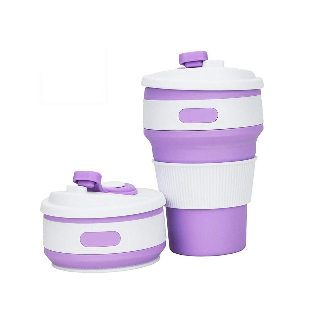 Fullgaden Collapsible Silicone Travel Cup with Lid - Leak-Proof Portable Drinking Mug for Water, Coffee & Soda - Compact Reusable Cup for Hiking, Camping, Picnics & Outdoor Adventures (Purple)