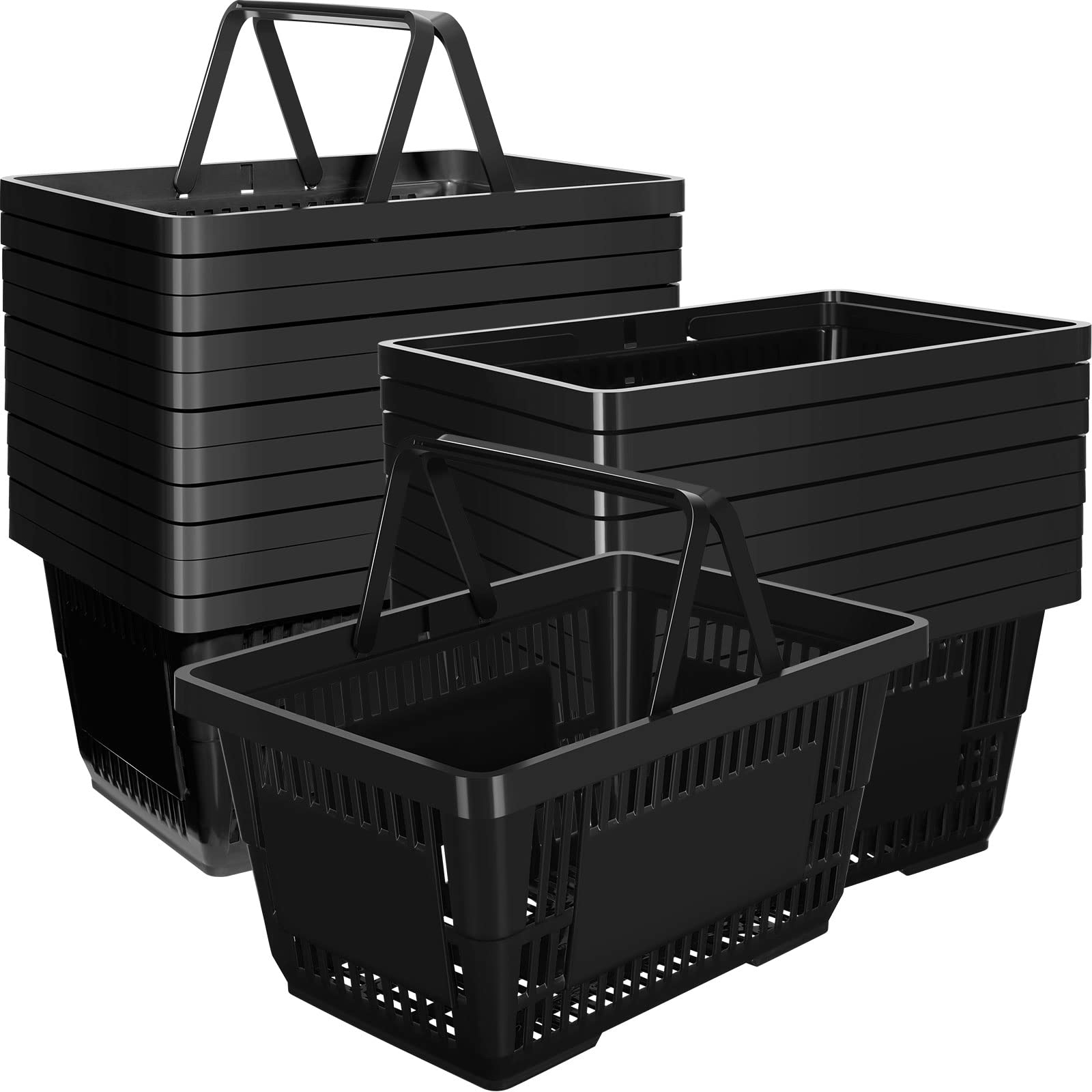20 Pack Heavy Duty Plastic Shopping Baskets with Handles - 20L Grocery Baskets 16.9