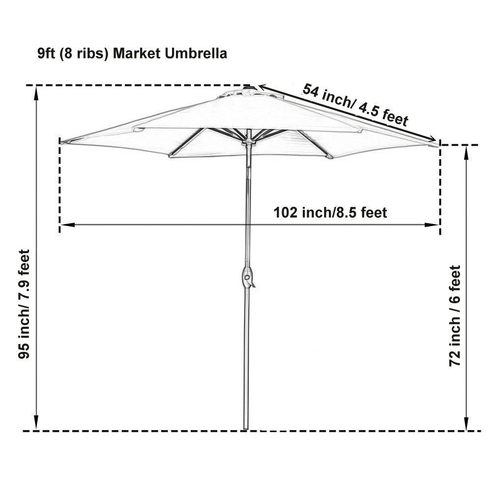 9FT Outdoor Patio Umbrella with Crank & Tilt - UPF 50+ Sun Protection Canopy for Deck, Poolside, Garden & Backyard | Heavy Duty Aluminum Pole & Wind Vent Design